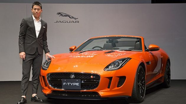 Luxury cars endorsed advertised promoted driven by tennis male female players sports sponsors list Kei Nishikori - Jaguar