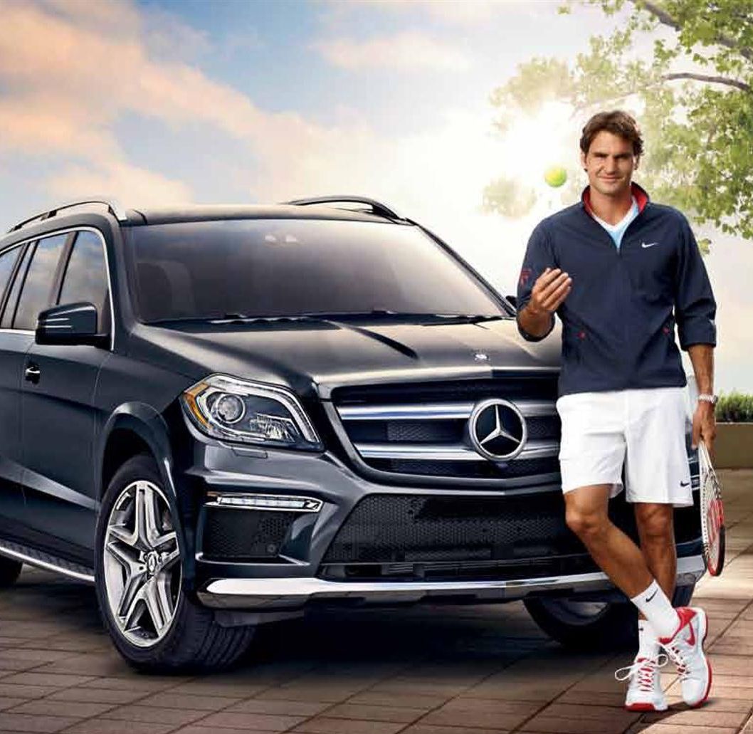Luxury cars endorsed advertised promoted driven by tennis male female players sports sponsors list Roger Federer Mercedes