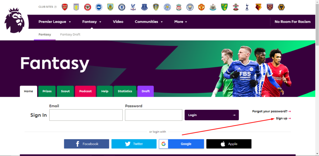 How to create a Fantasy Premier League account - Signup