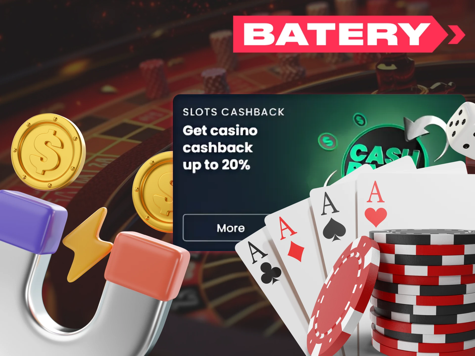 Weekly cashback at the casino, available to all users at the Batery bookmaker.