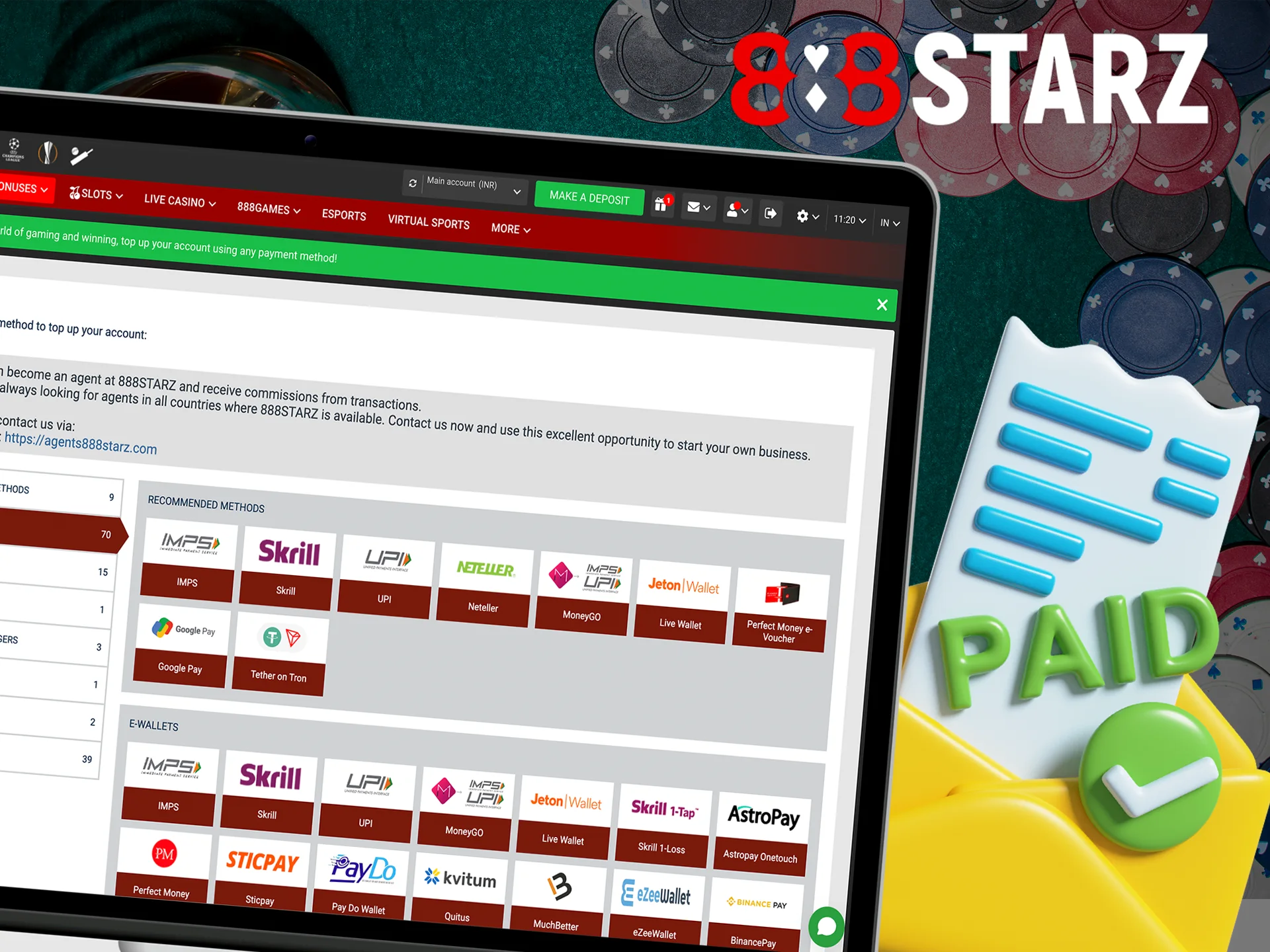 Check out how to make a deposit at 888Starz Casino.