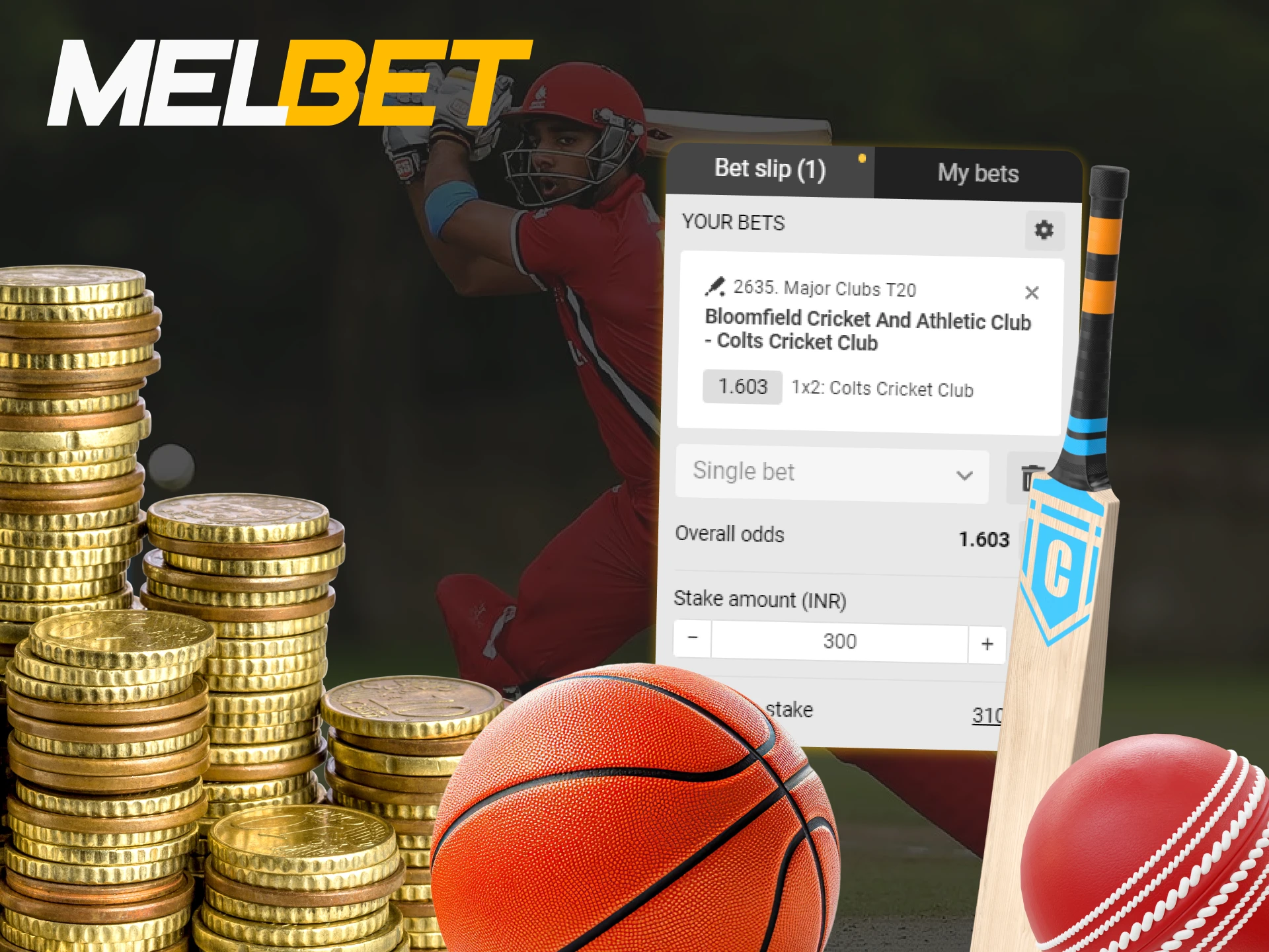 Laptop displaying Melbet sports betting section with instructions on how to place a bet