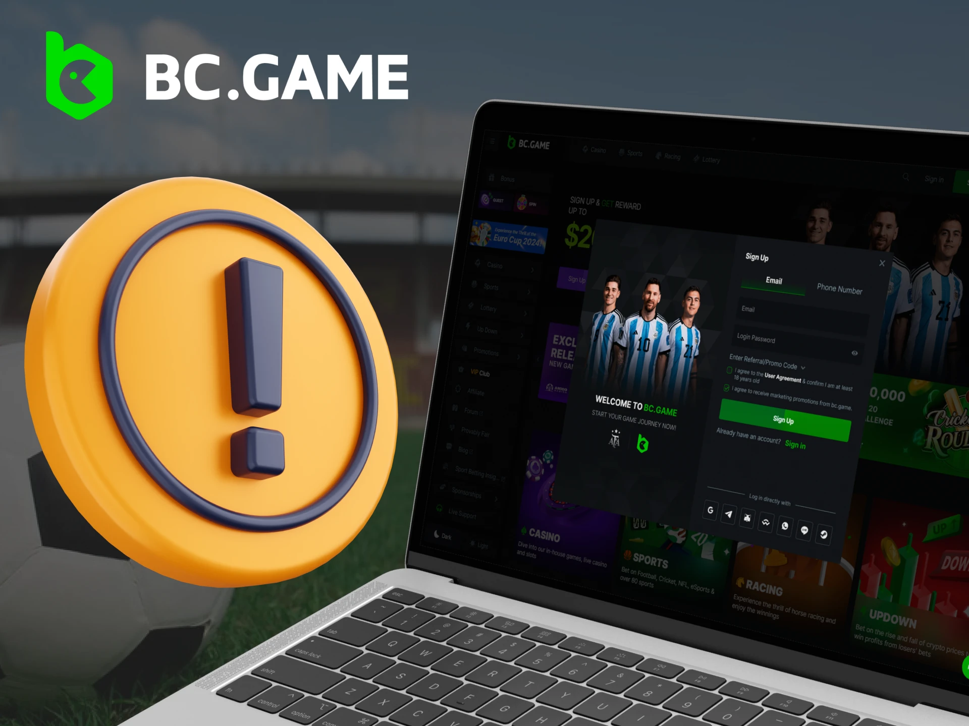 Illustration of a person encountering problems with BC.Game registration