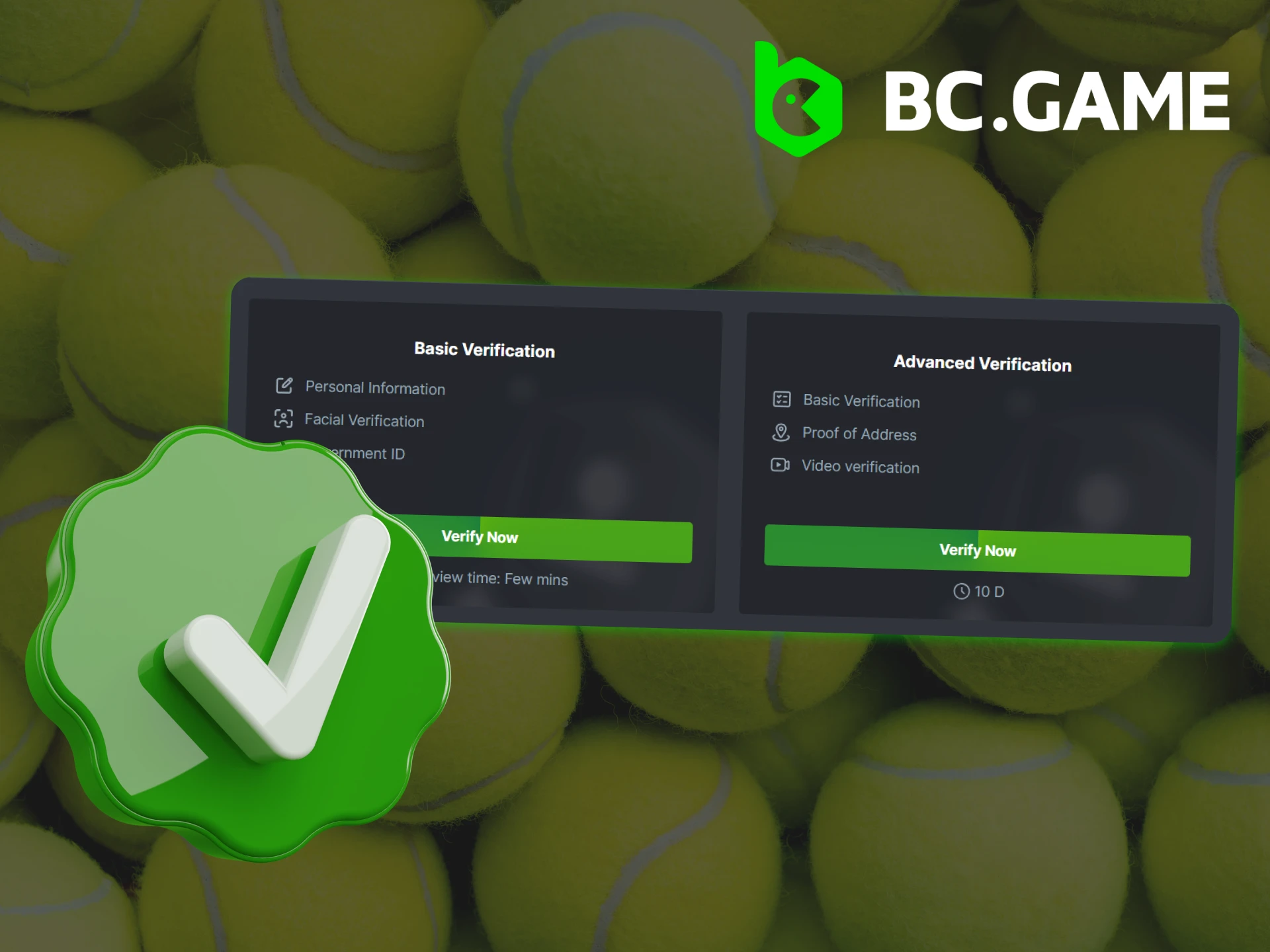 Laptop displaying BC.Game account verification process and instructions