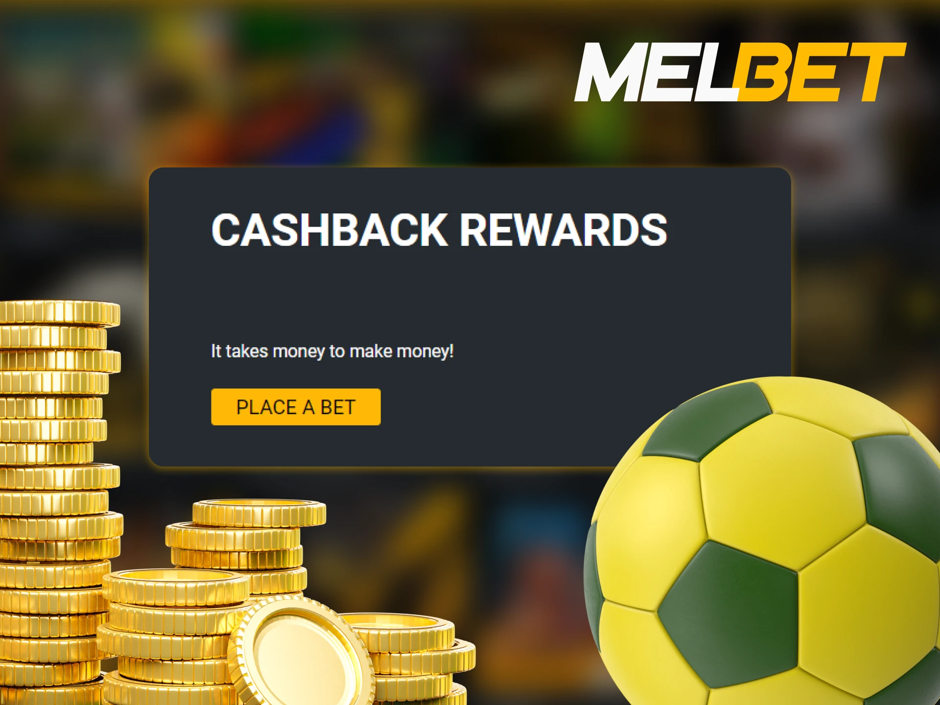 Laptop displaying Melbet cashback rewards program with information on how to earn cashback