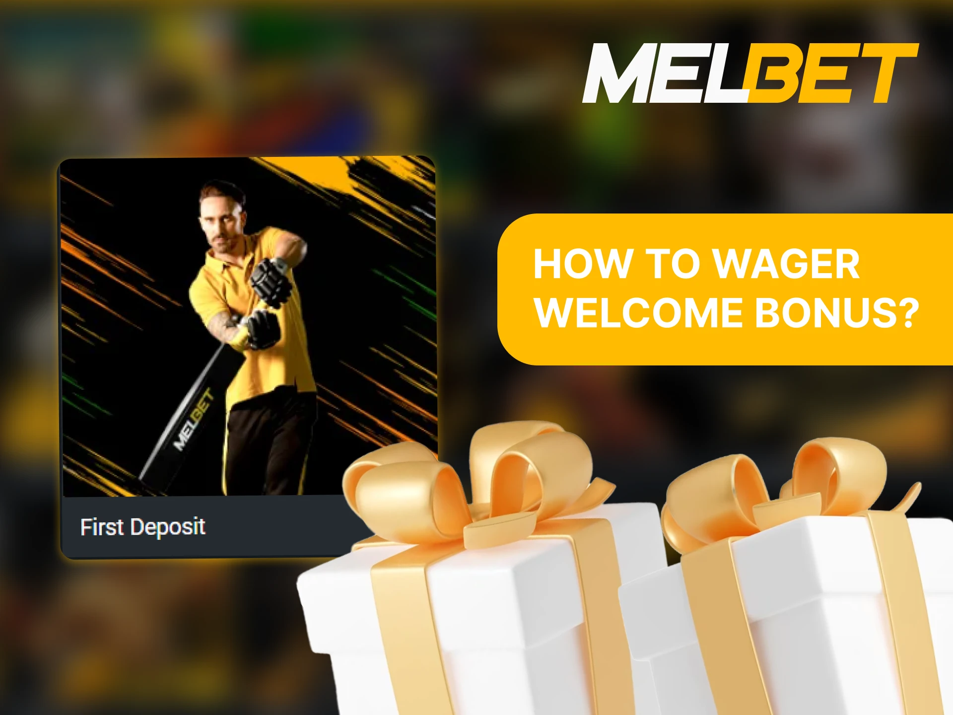 Laptop displaying Melbet bonuses page with instructions on how to wager bonus funds