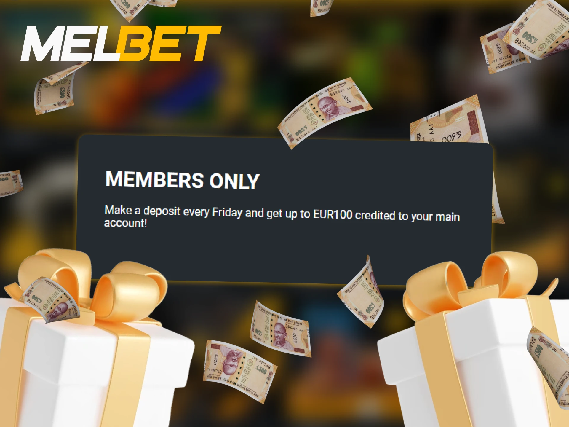 Laptop displaying Melbet members-only bonuses and promotions