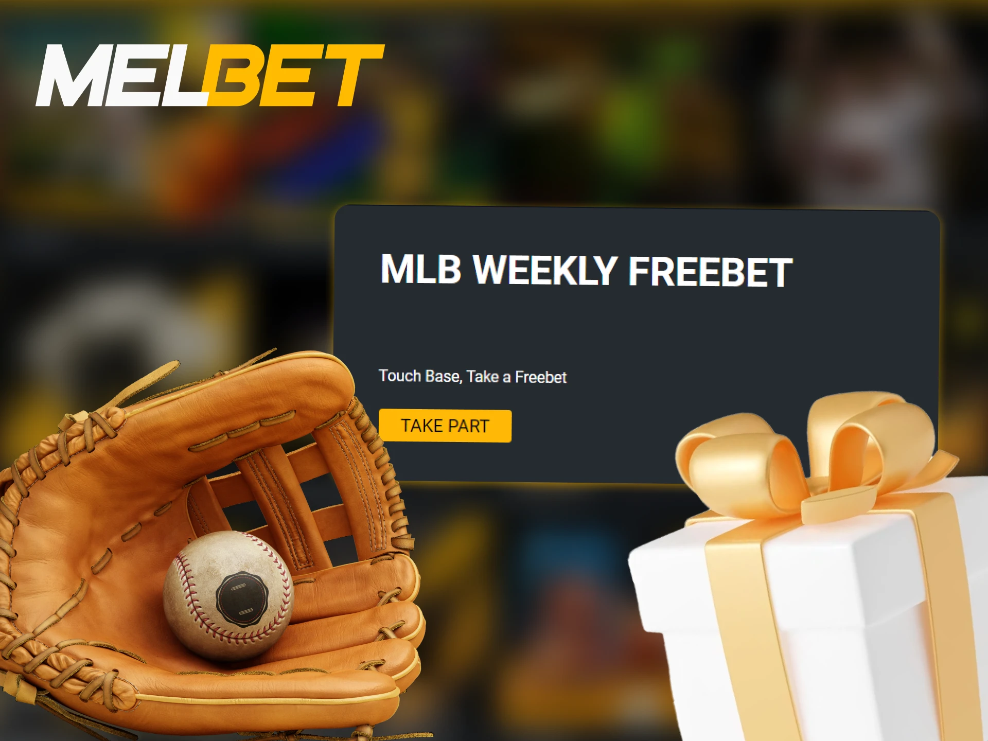 Laptop displaying Melbet MLB weekly free bet bonus with information on how to claim