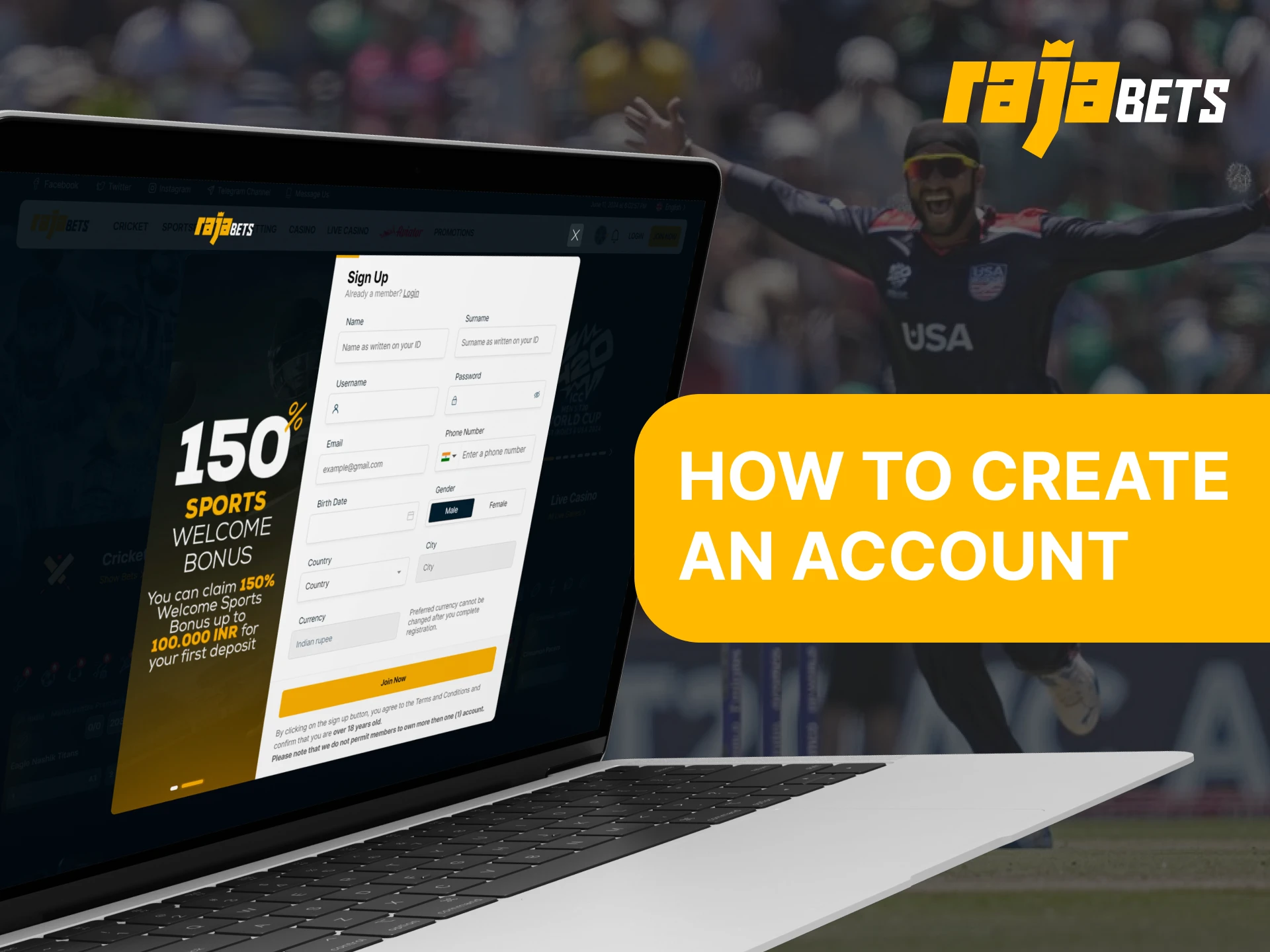 Register at the official Rajabets casino.