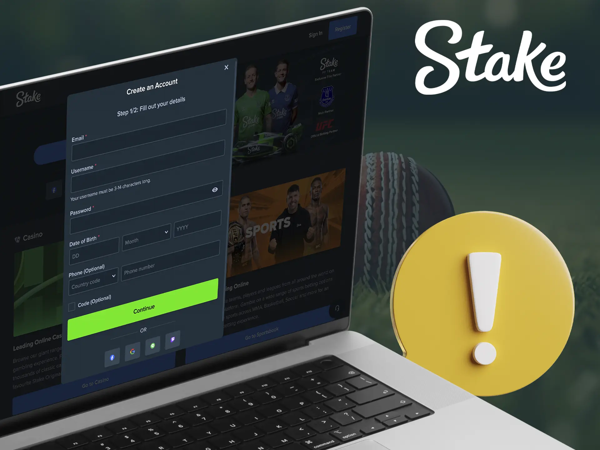 A screenshot of Stake's registration page, showcasing information about common problems users may encounter during registration. The image includes troubleshooting tips and solutions.