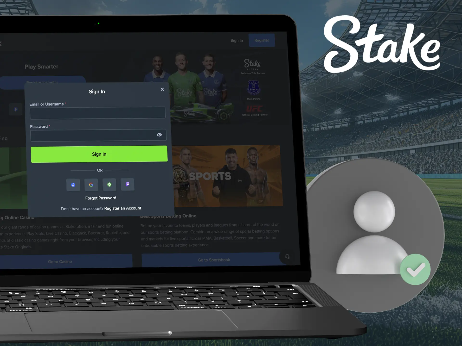 A screenshot of Stake's login page, showcasing the user interface for logging into an account. The image includes fields for entering email and password.