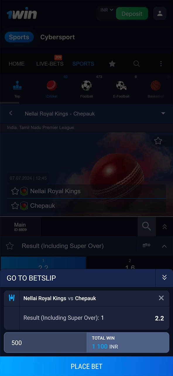 Decide on a bet and confirm it at 1Win.