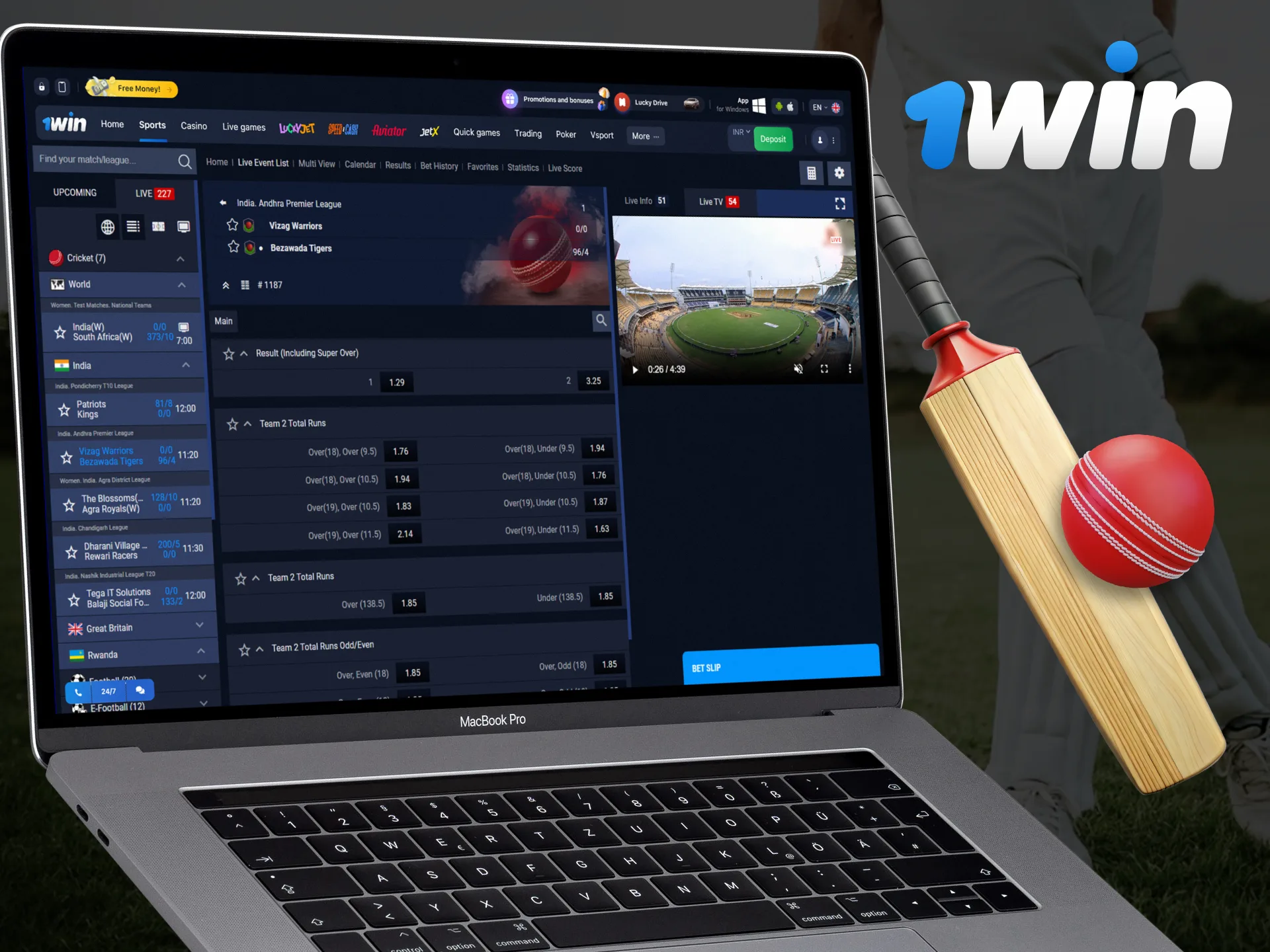 Check out the cricket odds and make winning bets at 1Win.