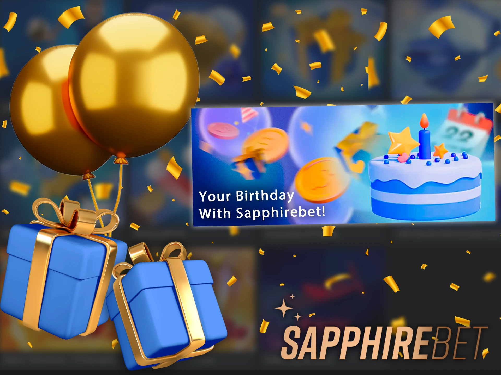 A screenshot of the Sapphirebet app's bonuses page, showing information about a birthday bonus.