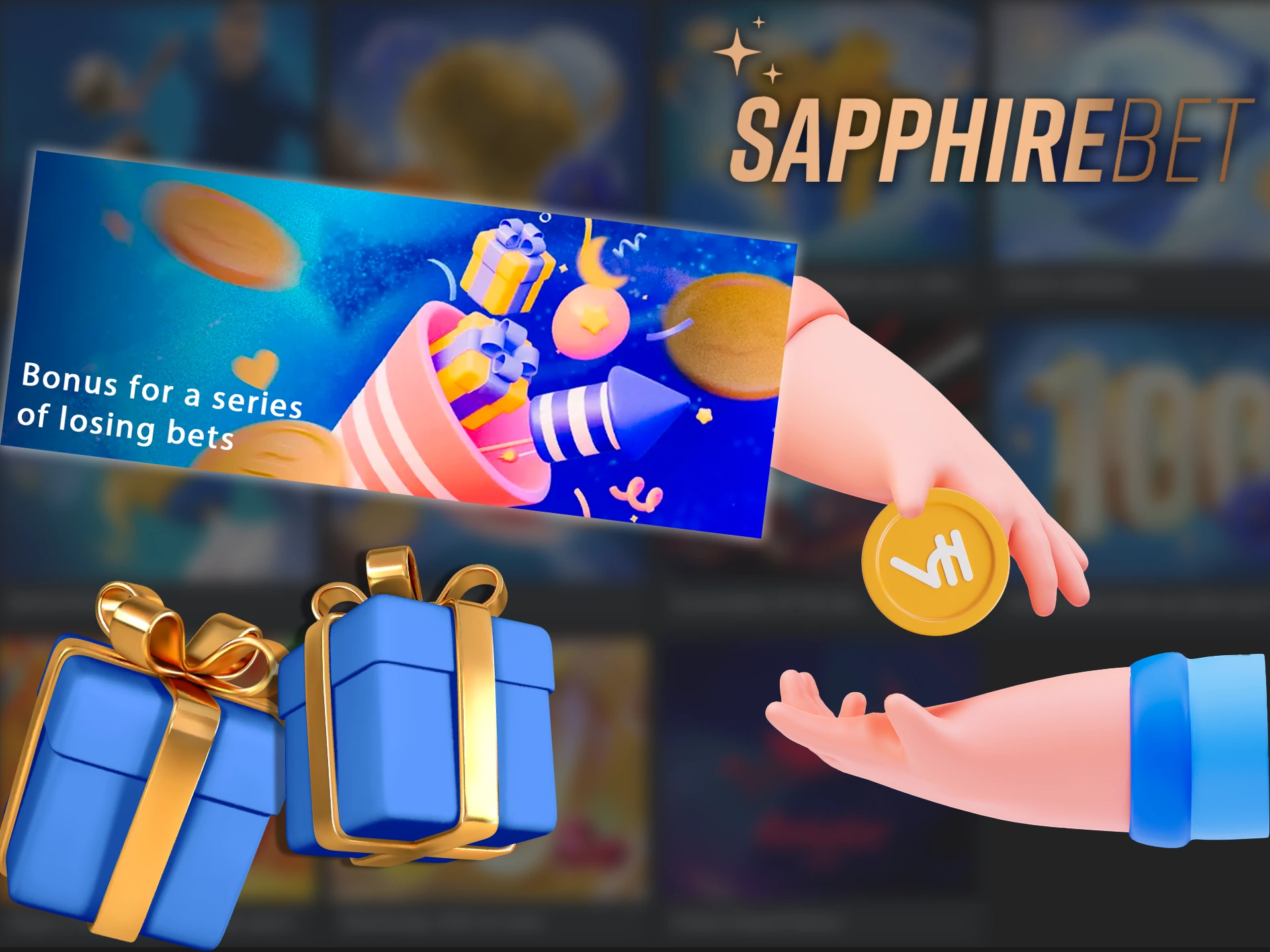 A screenshot of the Sapphirebet app's bonuses page, showing information about a bonus for losing bets on a series.