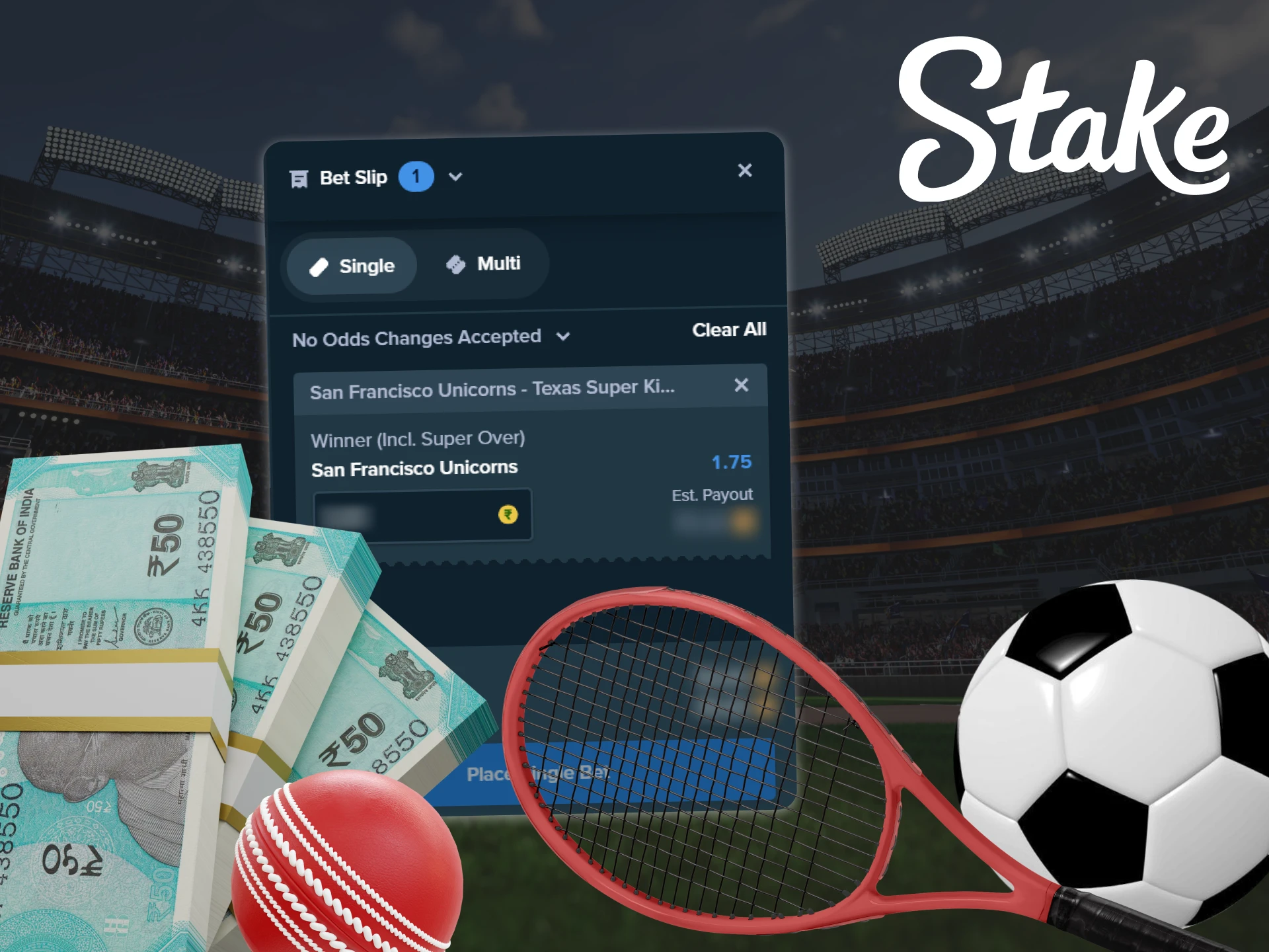 A screenshot of Stake's website, showcasing a guide on how to place a bet. The image includes instructions on selecting a match, choosing the odds, and placing the bet.