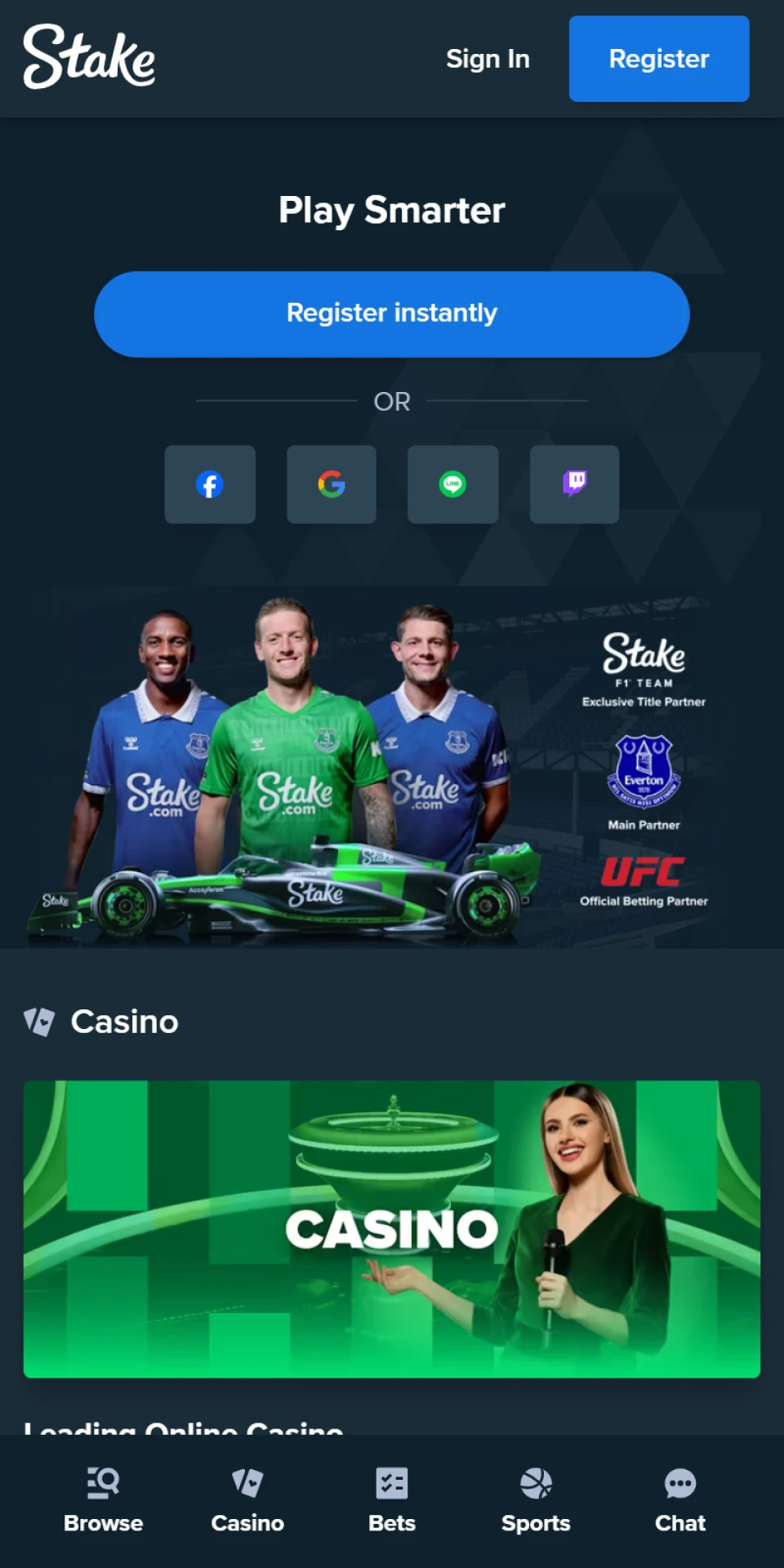 A step-by-step guide on how to register on Stake. The image shows a laptop screen with the Stake registration page, highlighting the first step of visiting the website.
