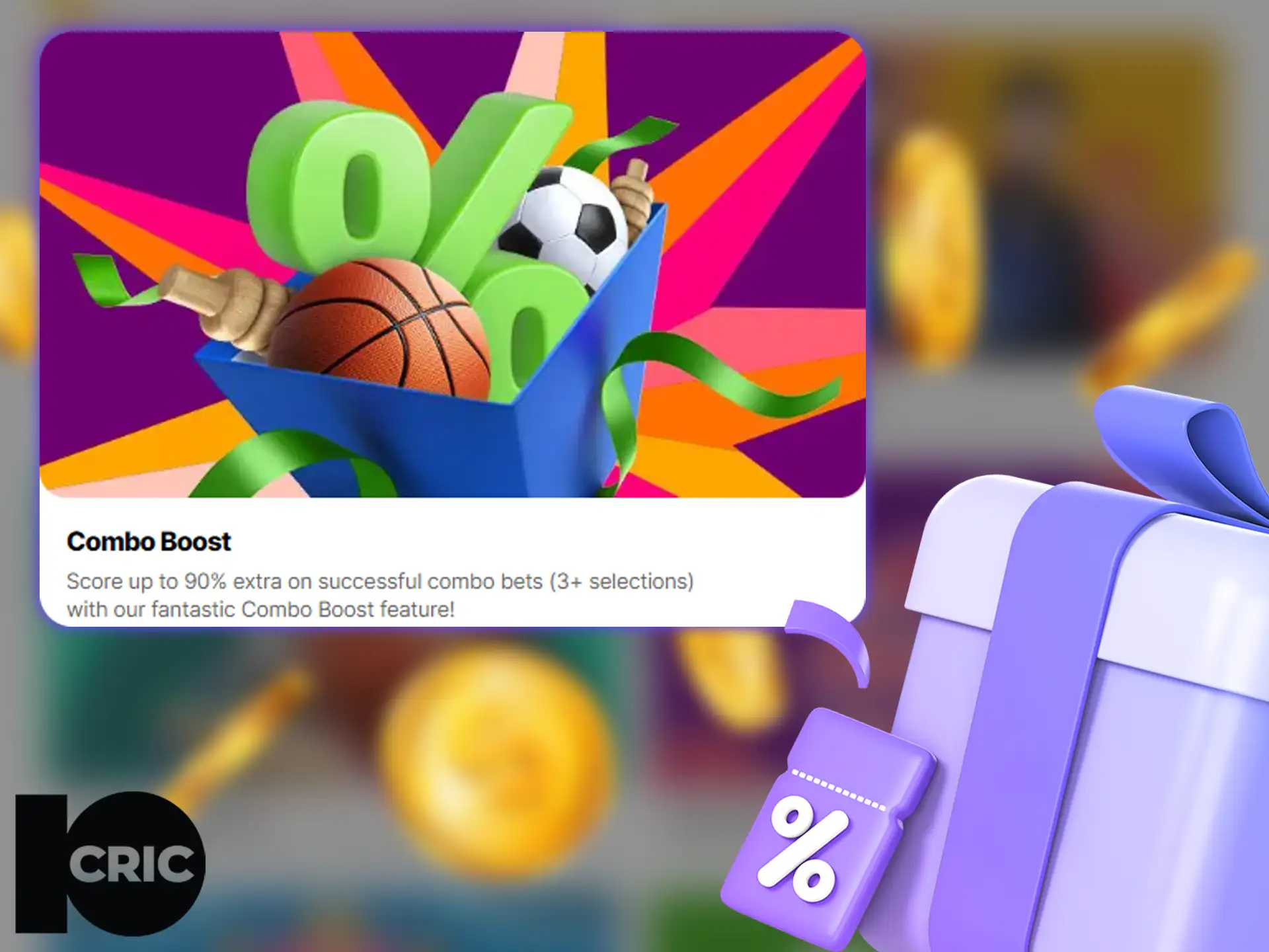 Ad with purple background for Combo Boost offering extra on combo bets