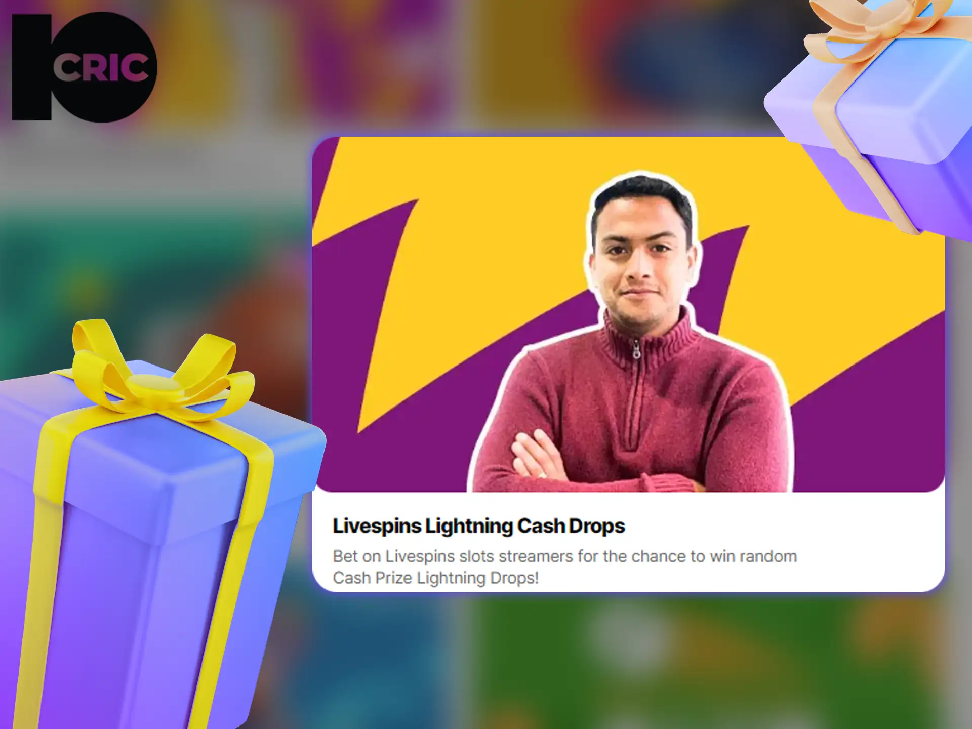 Graphic for Livespins cash prize promotion with purple and yellow background