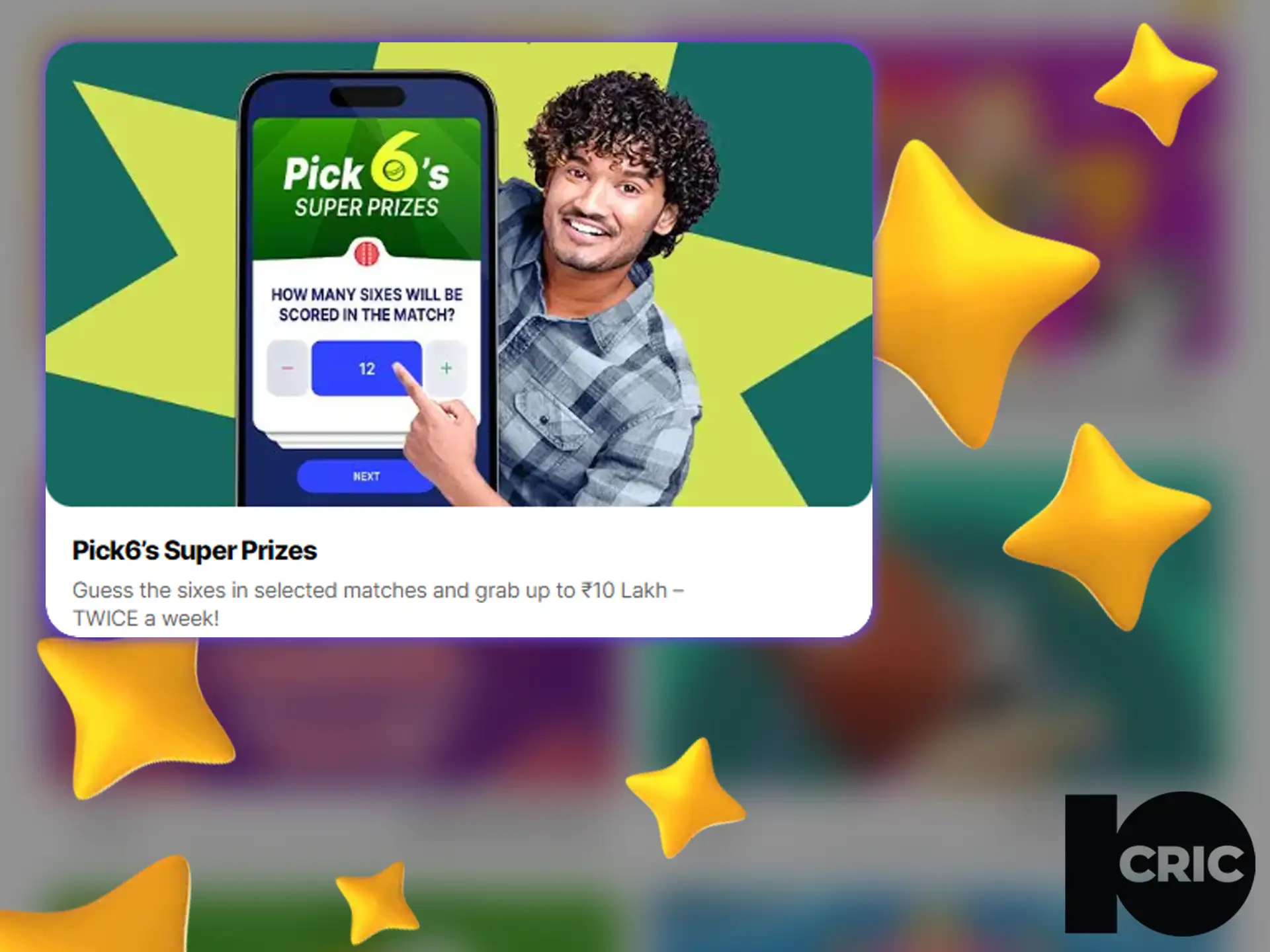 Mobile app ad for Pick 6's Super Prizes game with prize up to ?10 Lakh