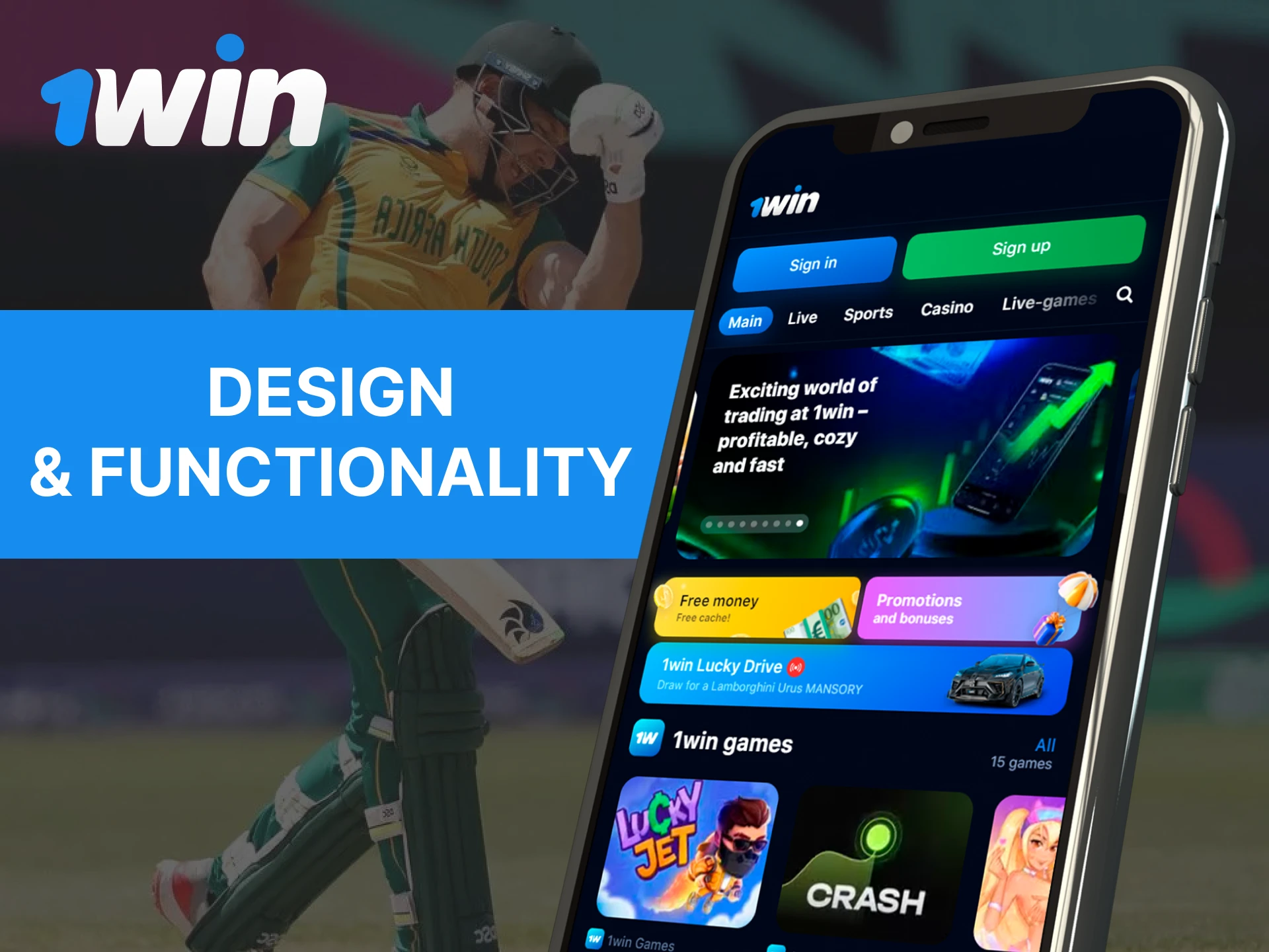 The 1Win mobile app has a user-friendly design.