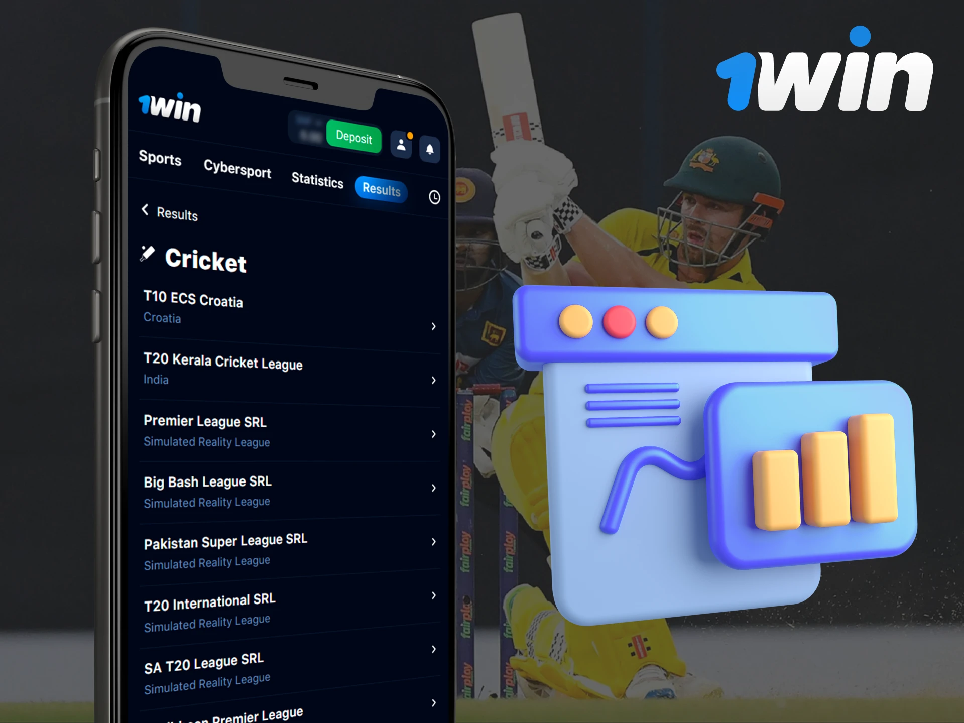 Access sports results and statistics in the 1Win app.