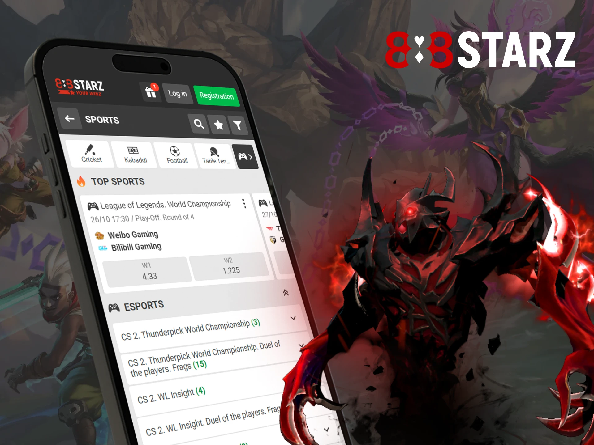 Bet on eSports with the 888Starz mobile app and win big.