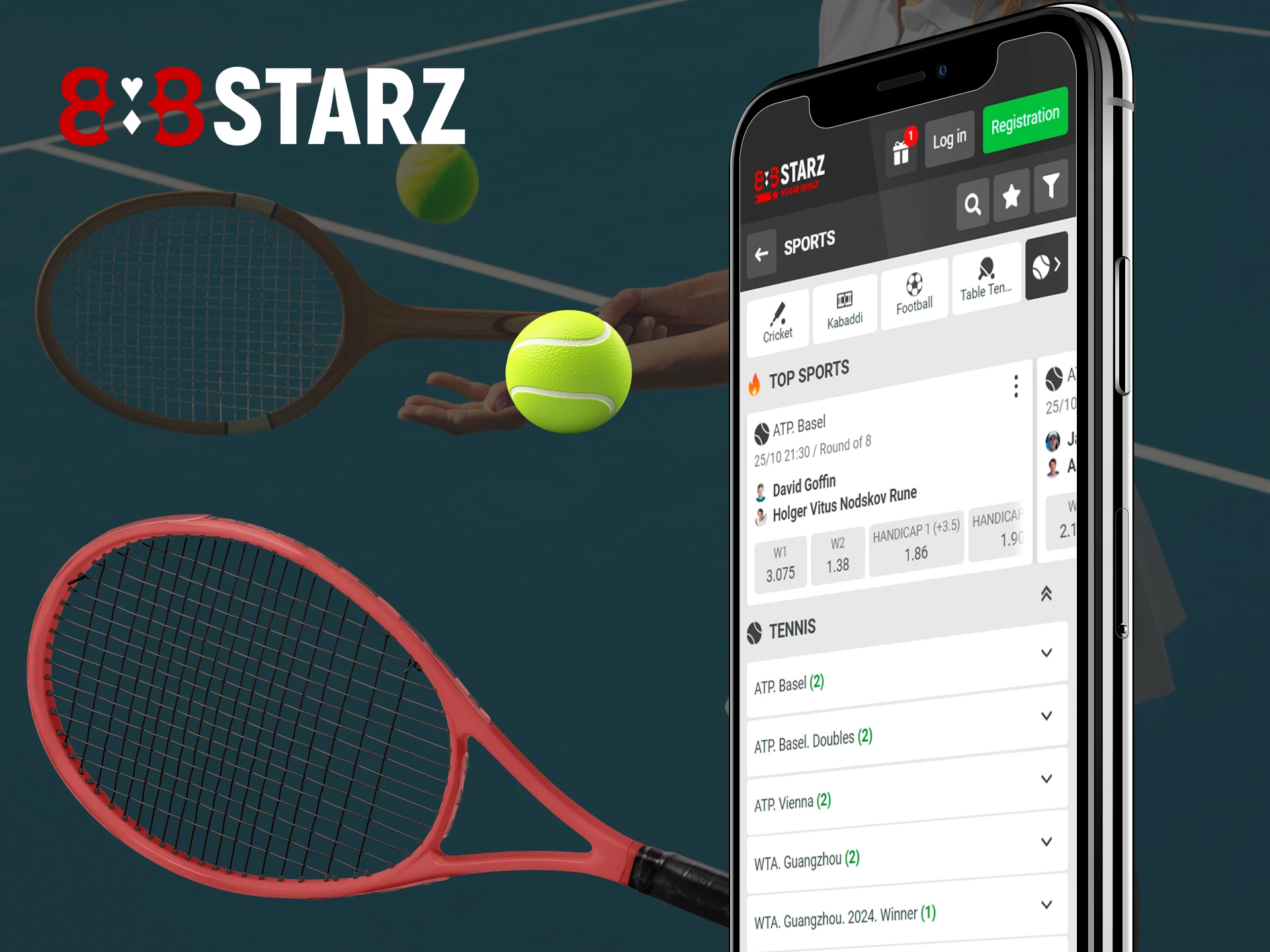 888Starz offers a variety of tennis events to bet on.