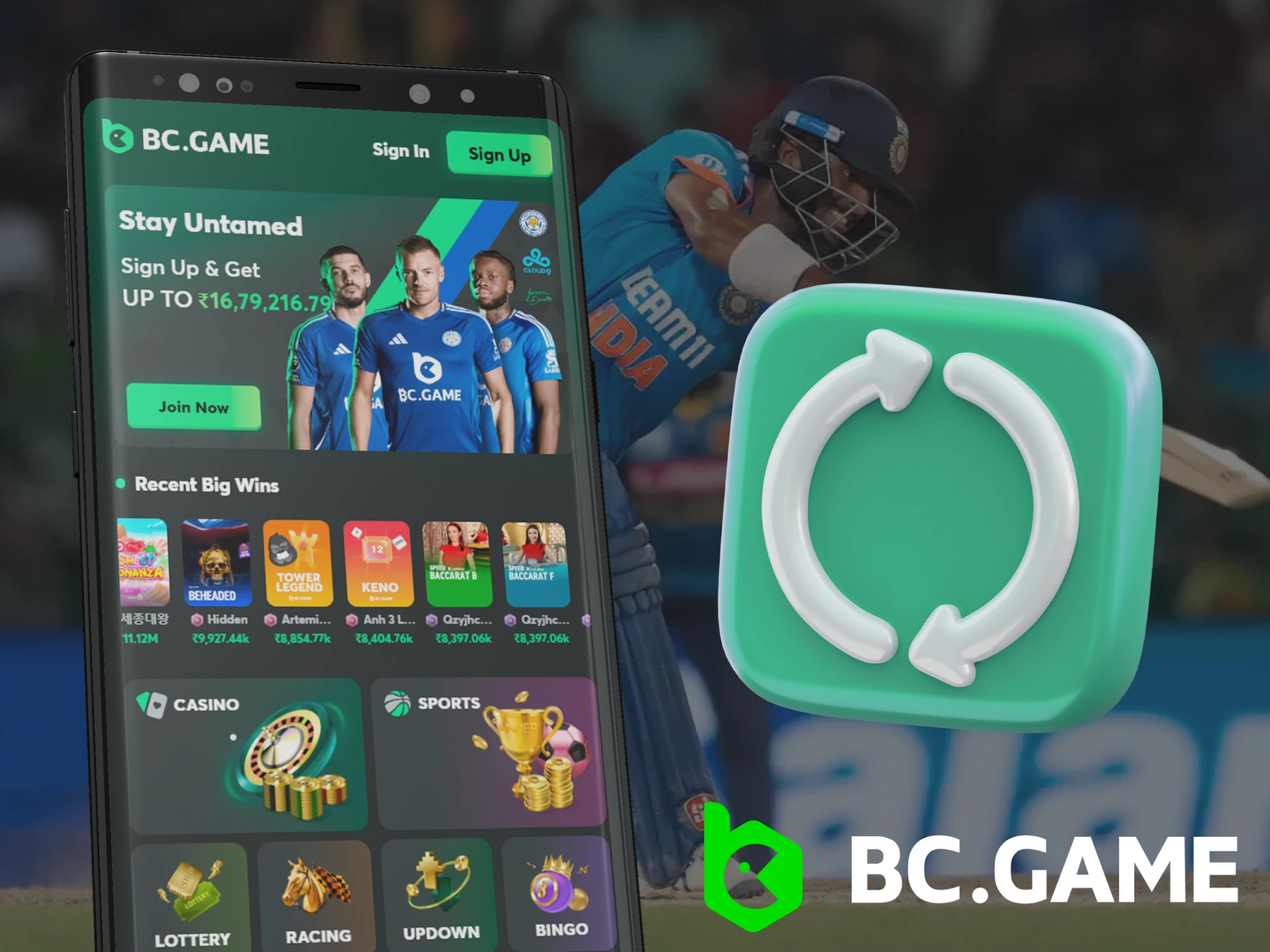 Illustration of an iPhone allowing updates for the BC.Game app