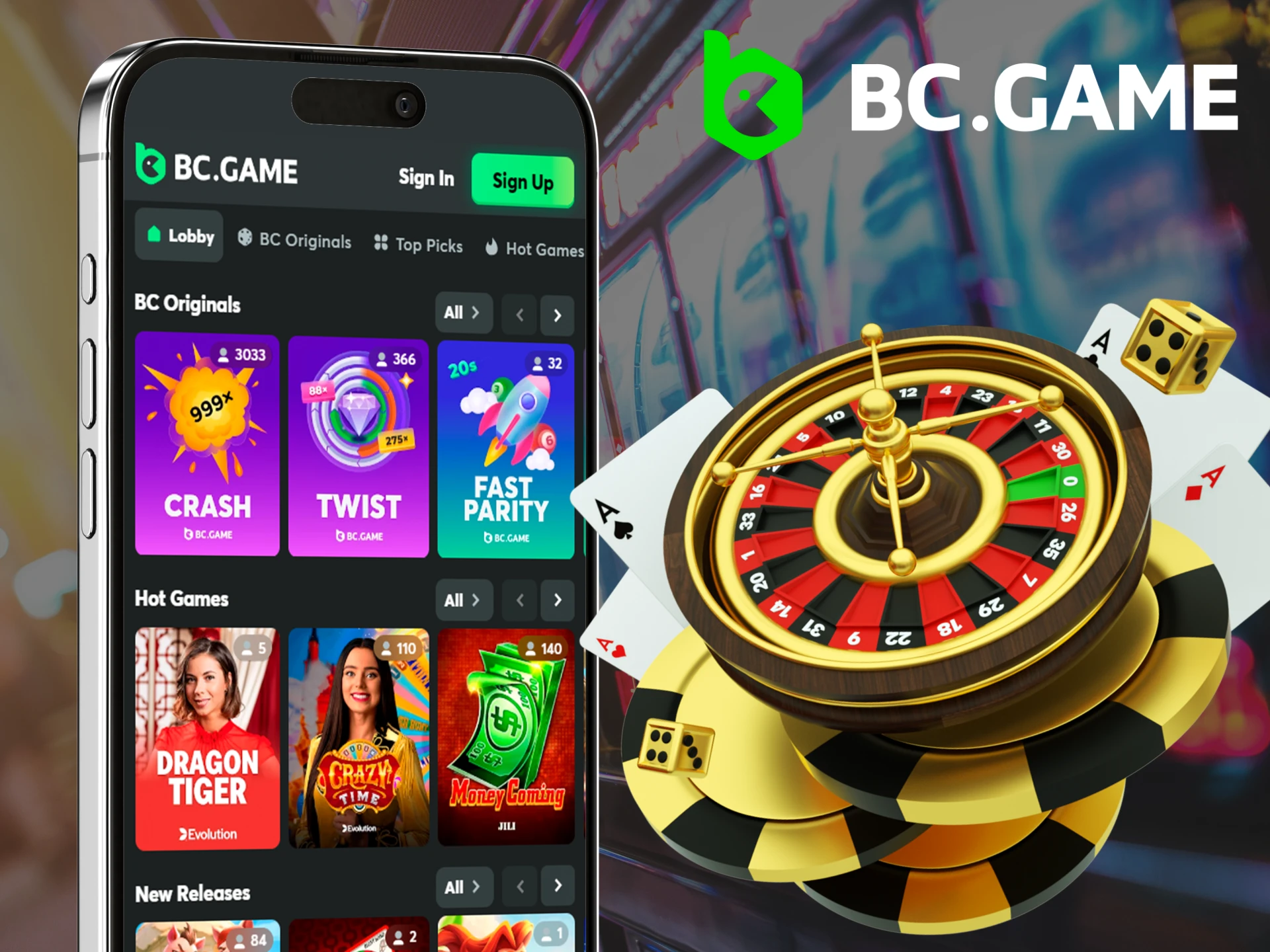 Screenshot of the BC.Game app casino section
