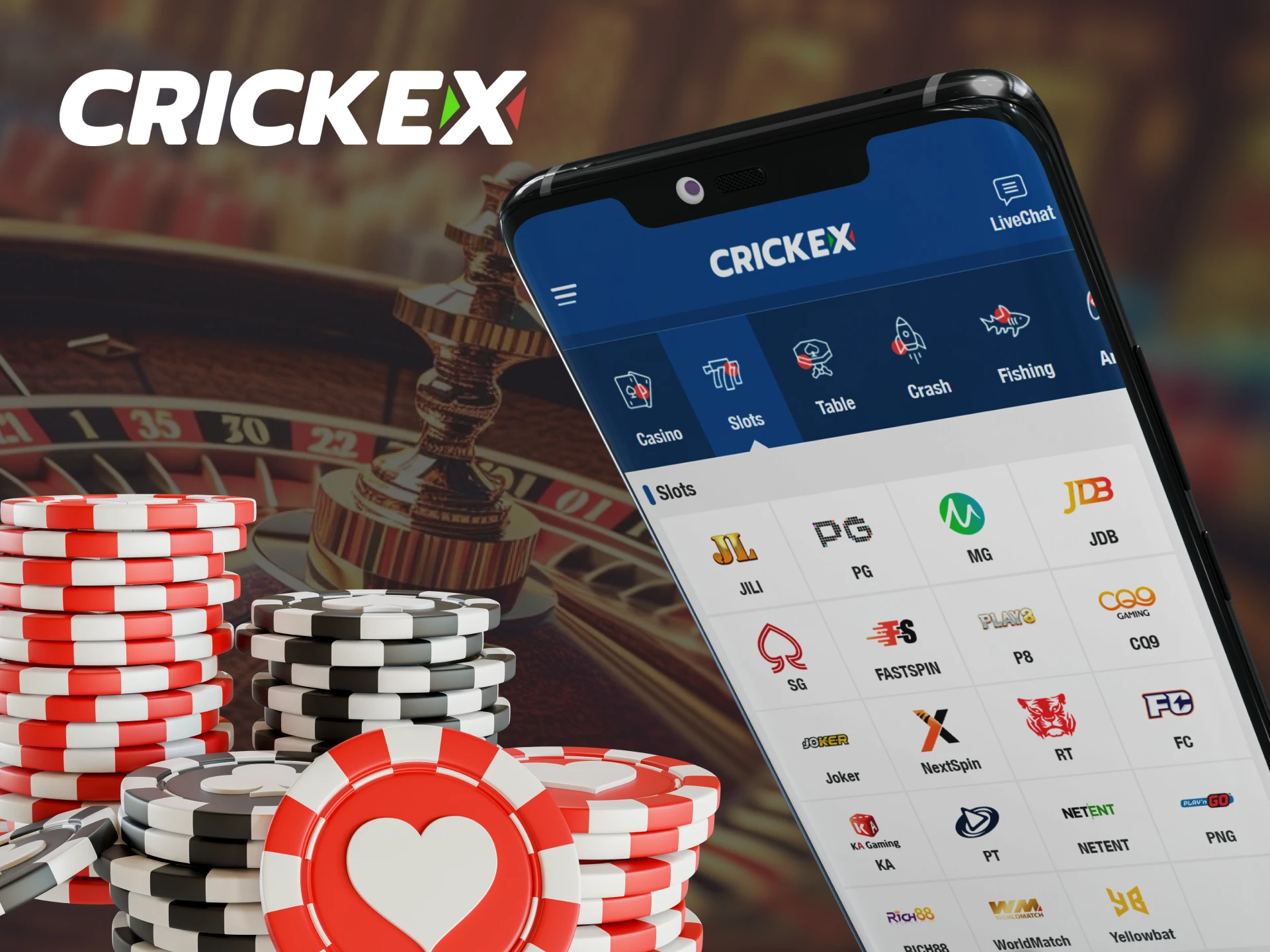 Play casino games with the official Crickex mobile app.