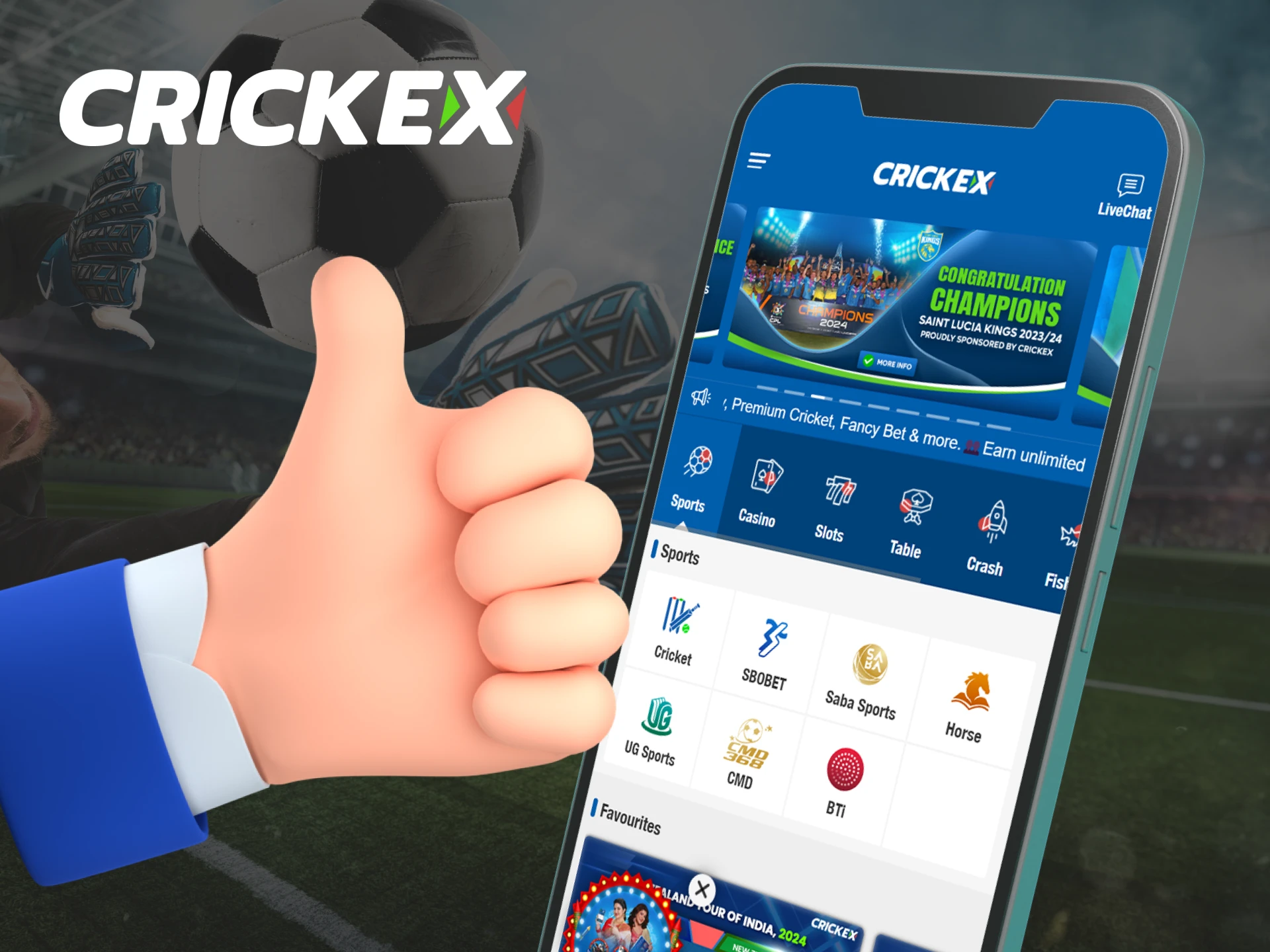 The Crickex app is the best choice for sports betting and casino.