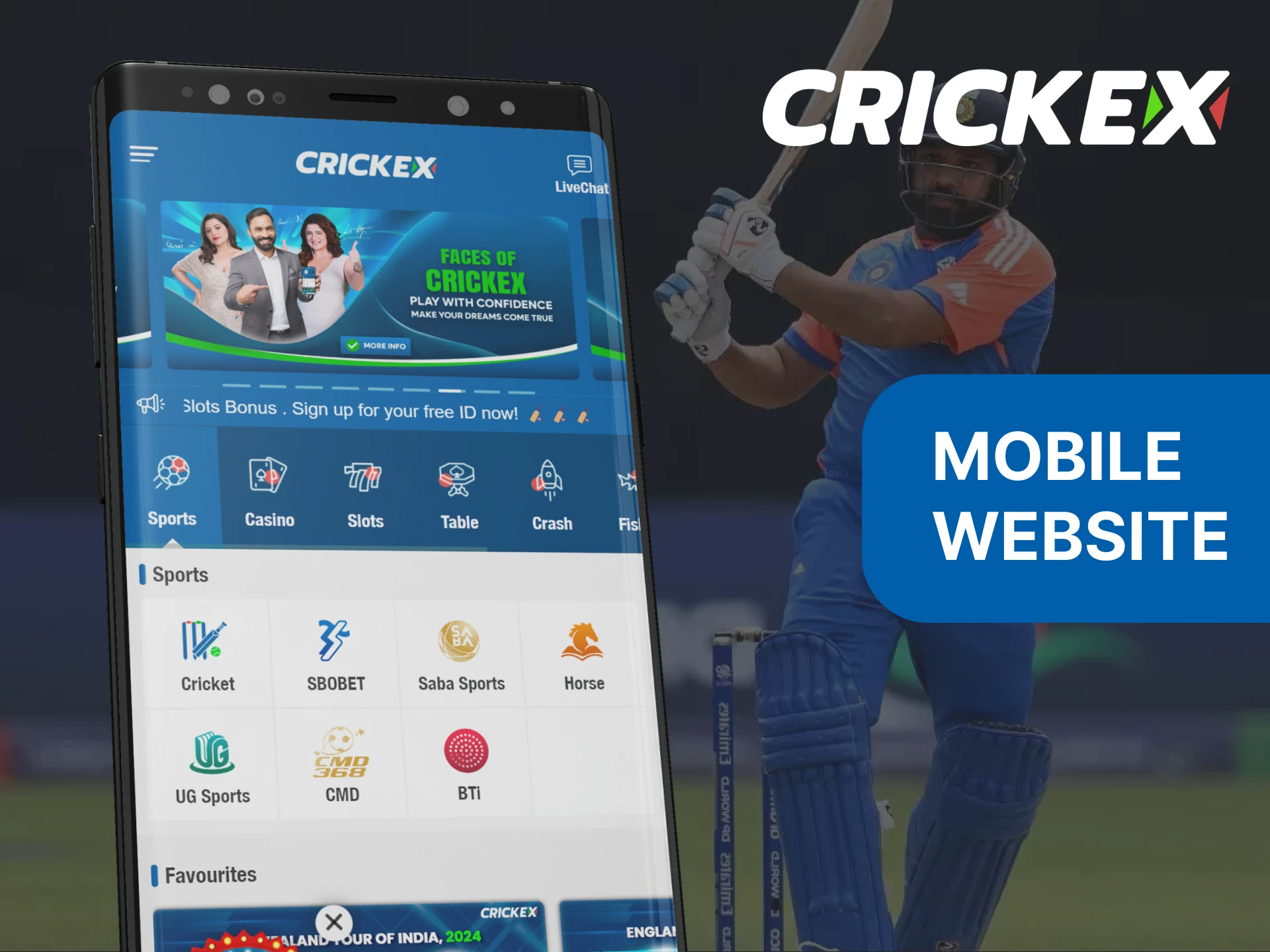 Use the Crickex website from your phone using the mobile site.