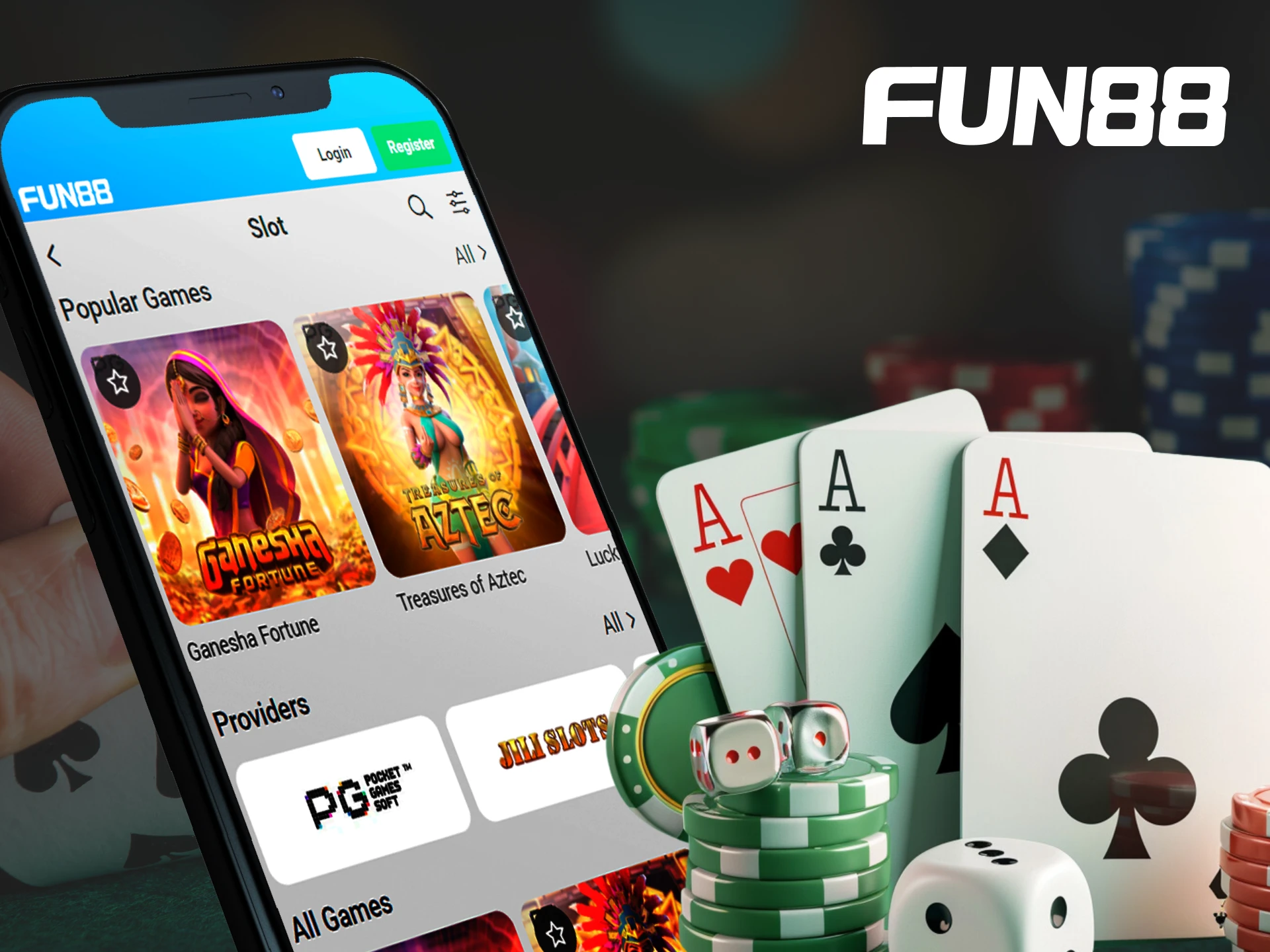 Play live casino games, slots and crash games in the Fun88 app.