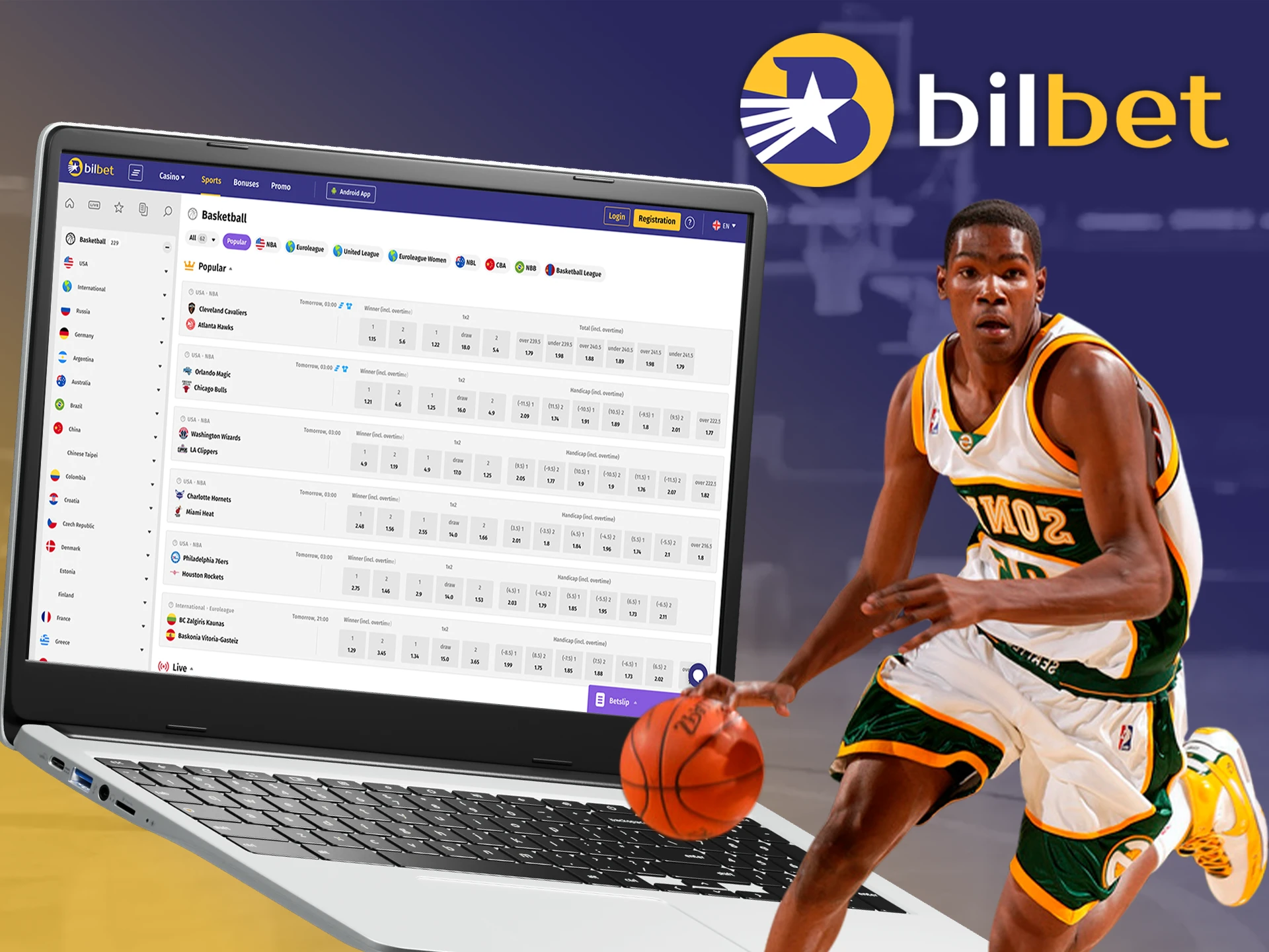 Try your fortune in betting on basketball tournaments at Bilbet.