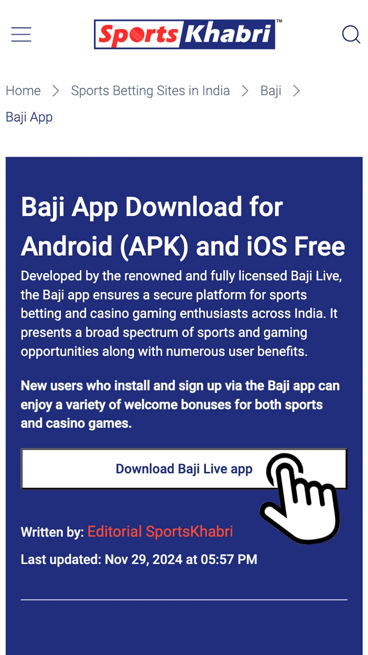 Download the Baji app by clicking on the download button on this page.