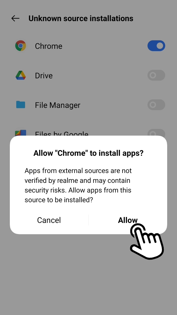 Allow your browser to install from unknown sources that download Megapari.