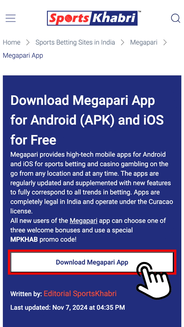 Go to the Megapari download page by clicking on the button.