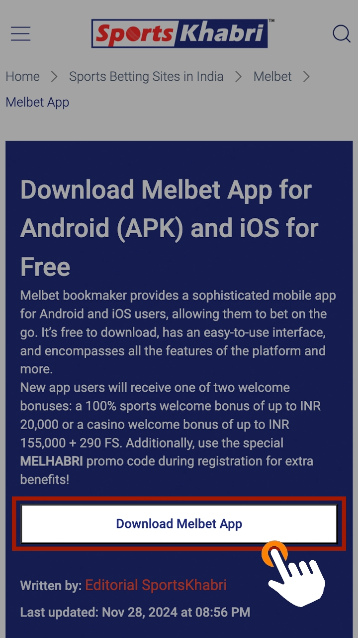 Illustration of a smartphone downloading a Melbet APK file