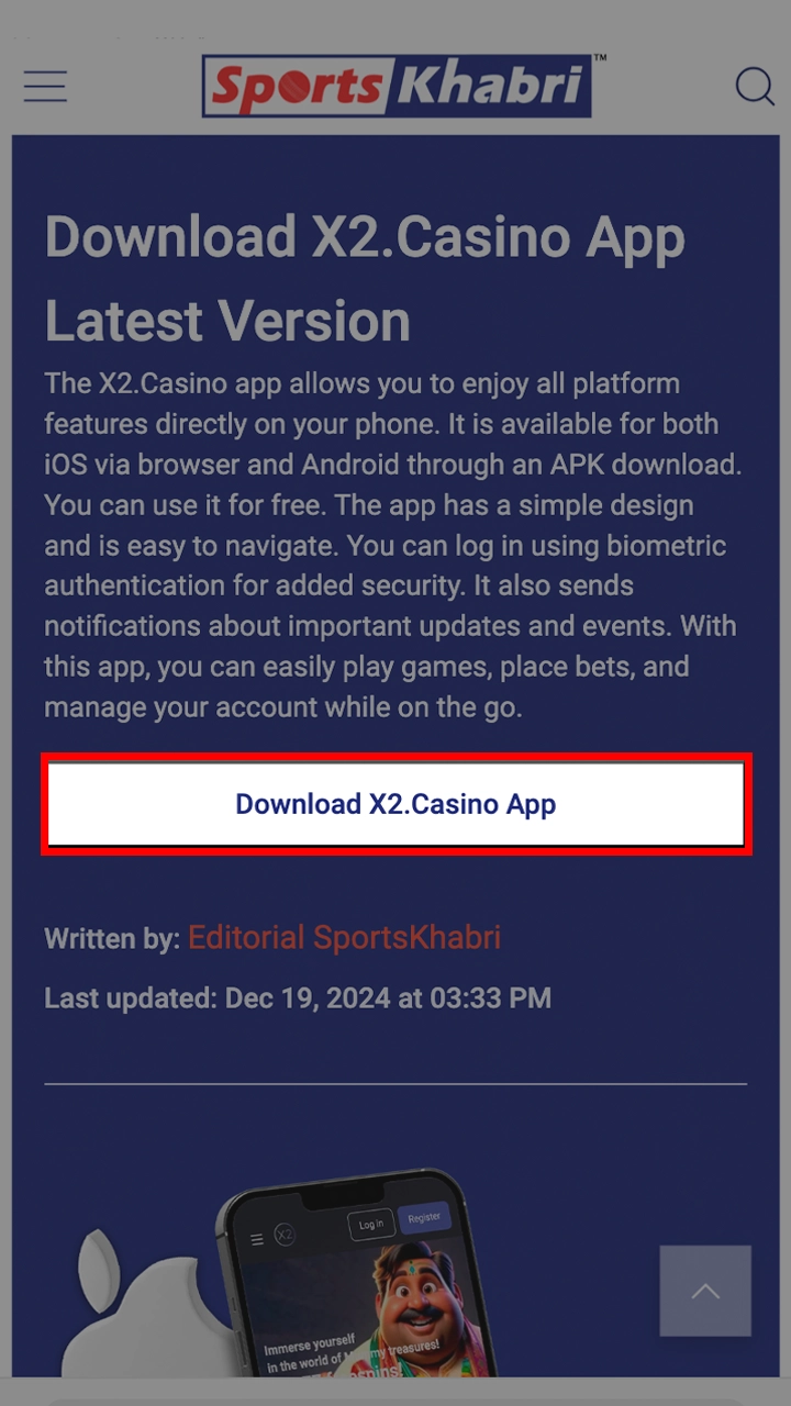 Locate and click on the X2 Casino install button on this page.