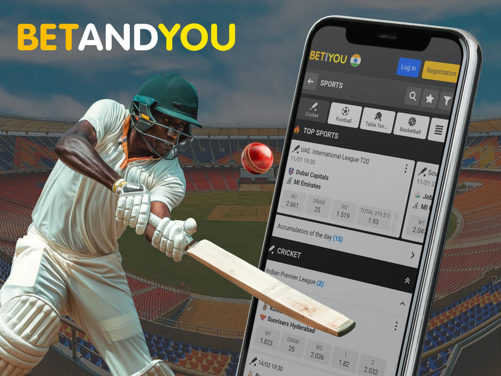 Place bets on cricket tournaments and you'll be lucky on the Betandyou app.