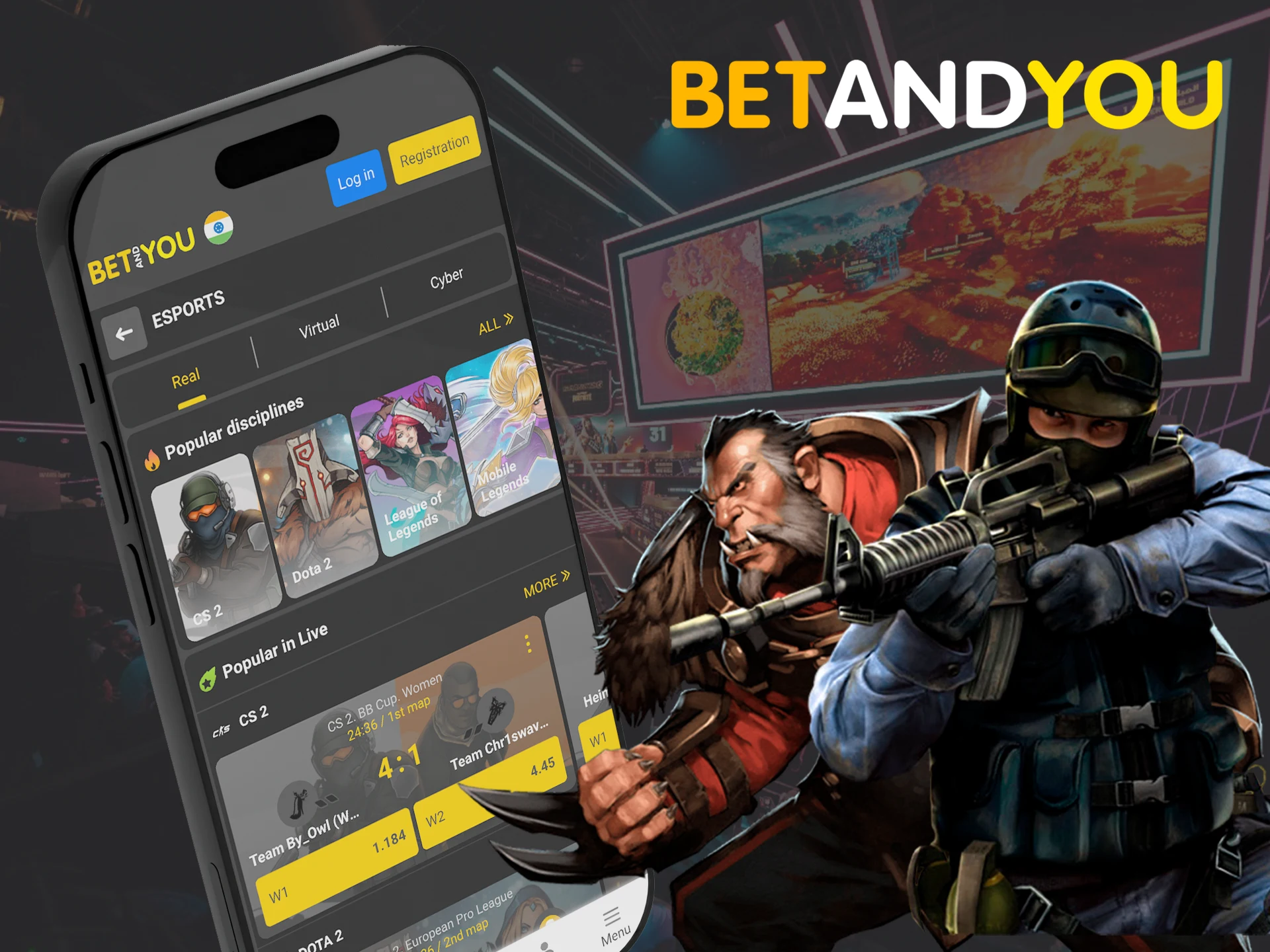 Choose games to bet on in the Esports section of the Betandyou app.