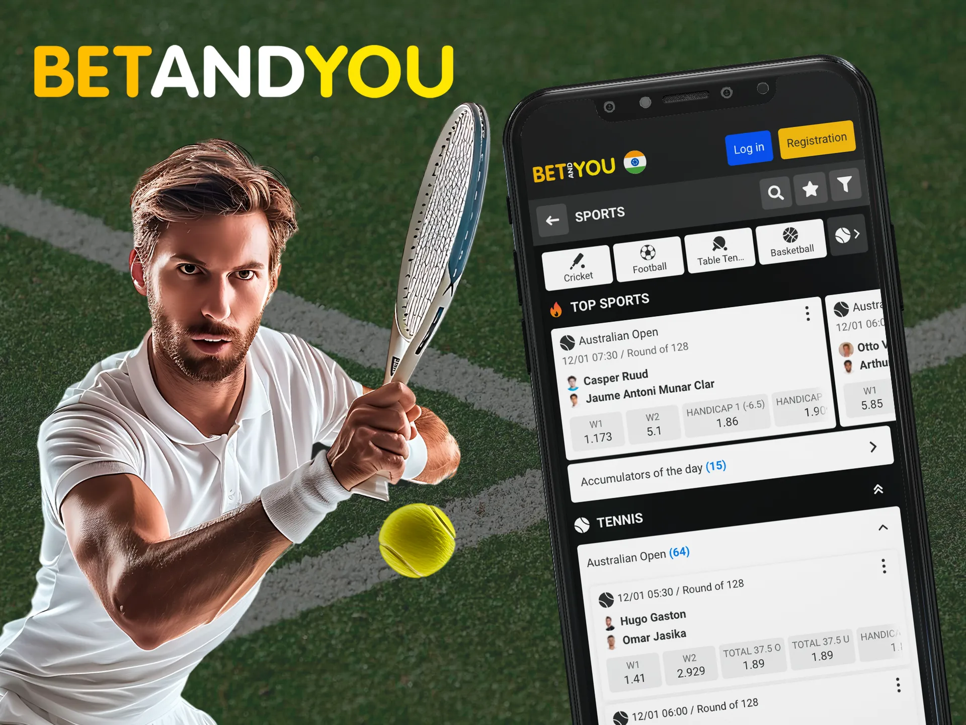 Bet on tennis players to win on the Betandyou app.