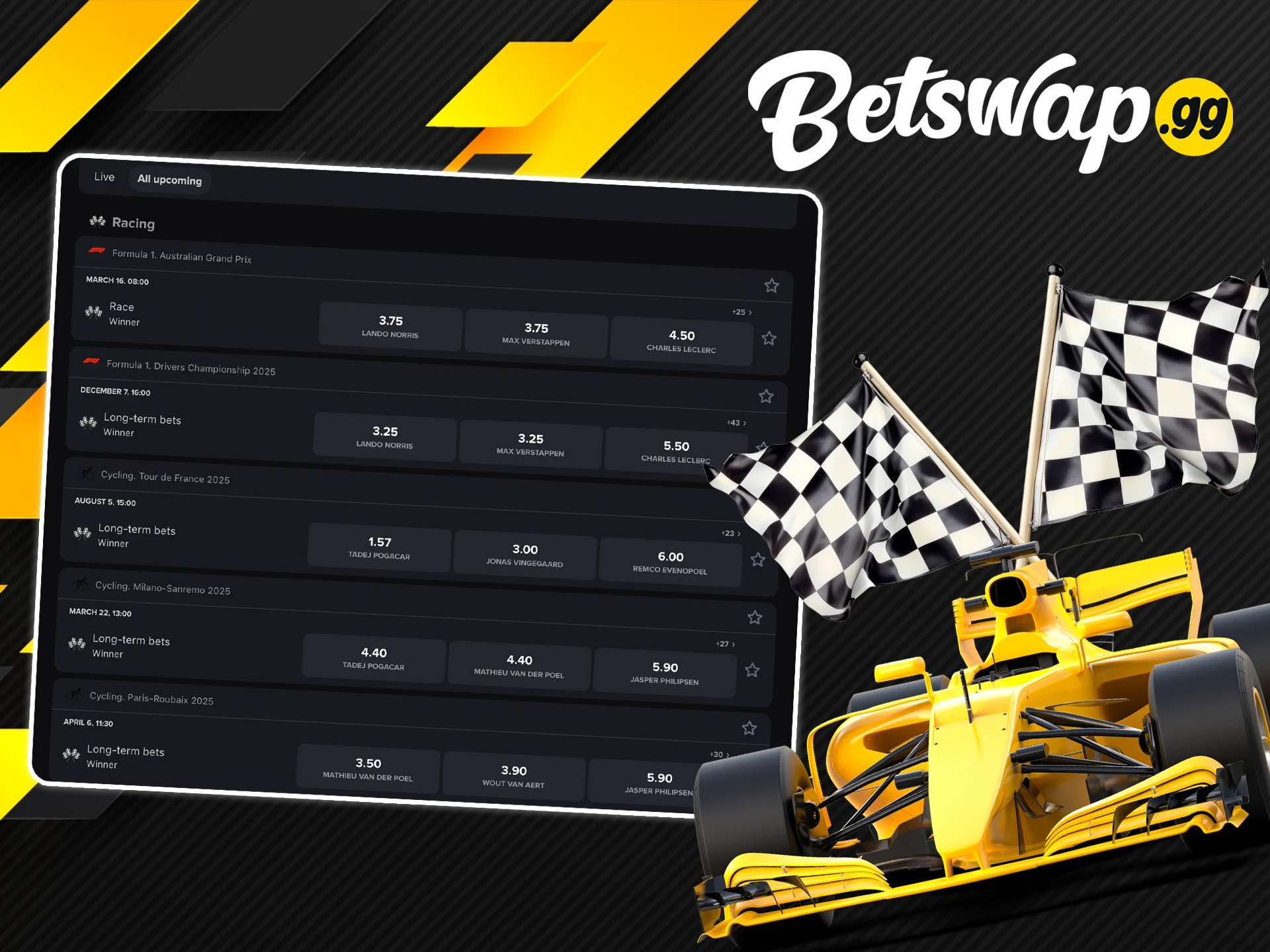 Bet on a particular rider to win and win at Betswap gg.