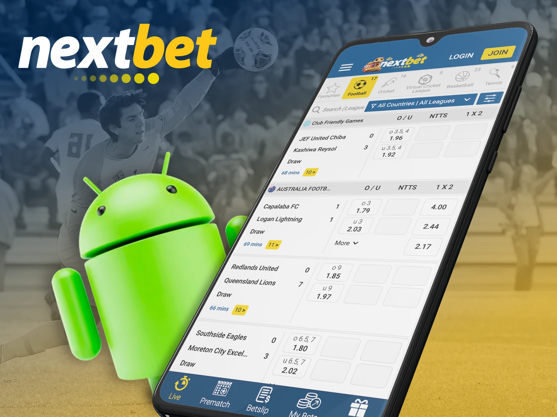 Install Nextbet on your Android smartphone for fast betting.