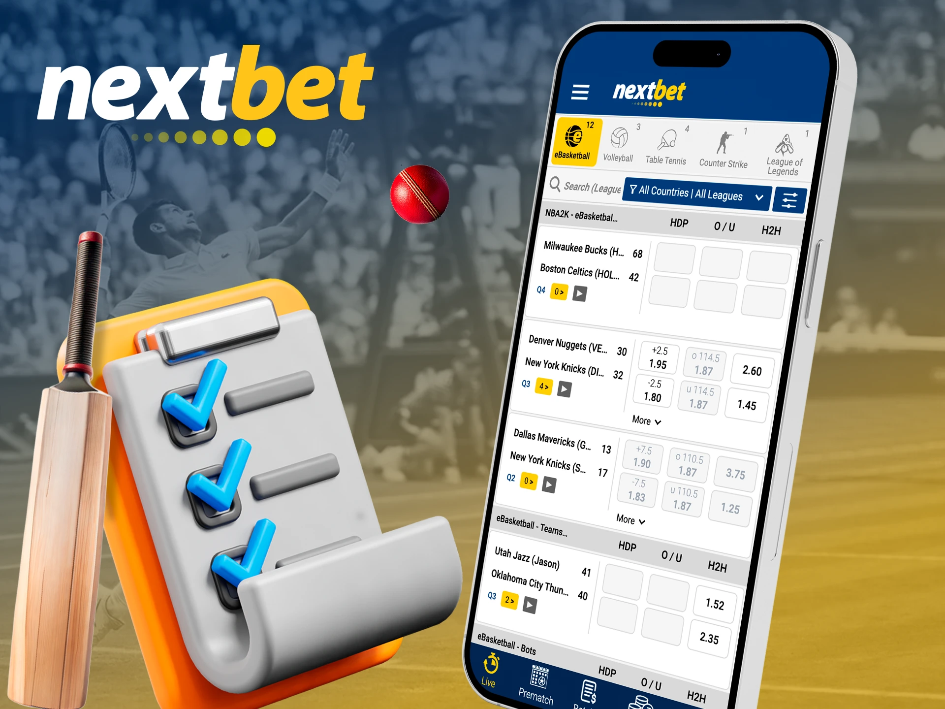 Choose the appropriate betting options presented in the Nextbet app.