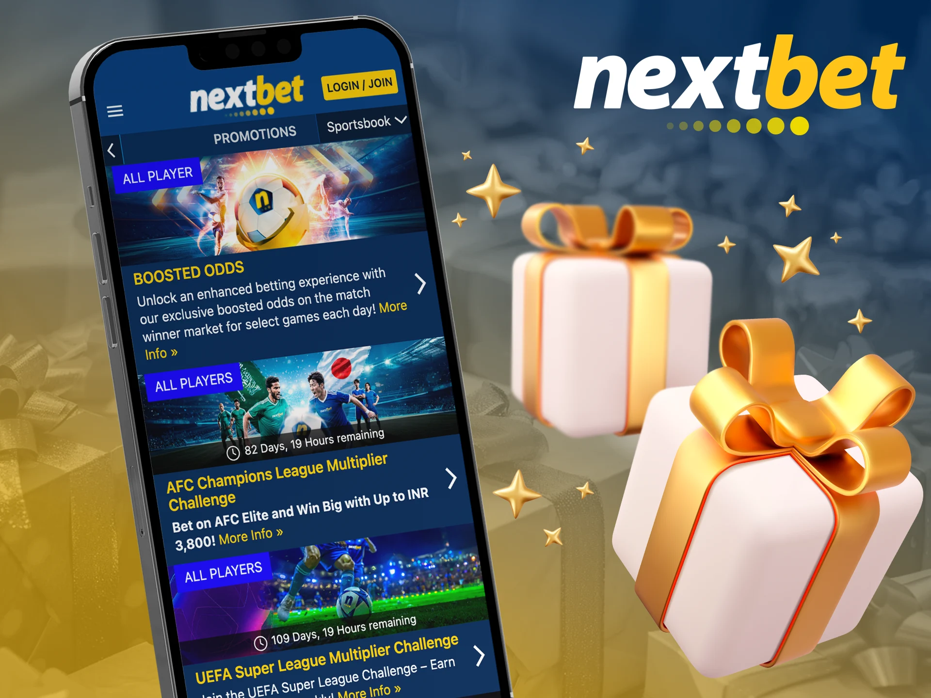 A wide range of welcome bonuses only on the Nextbet app.