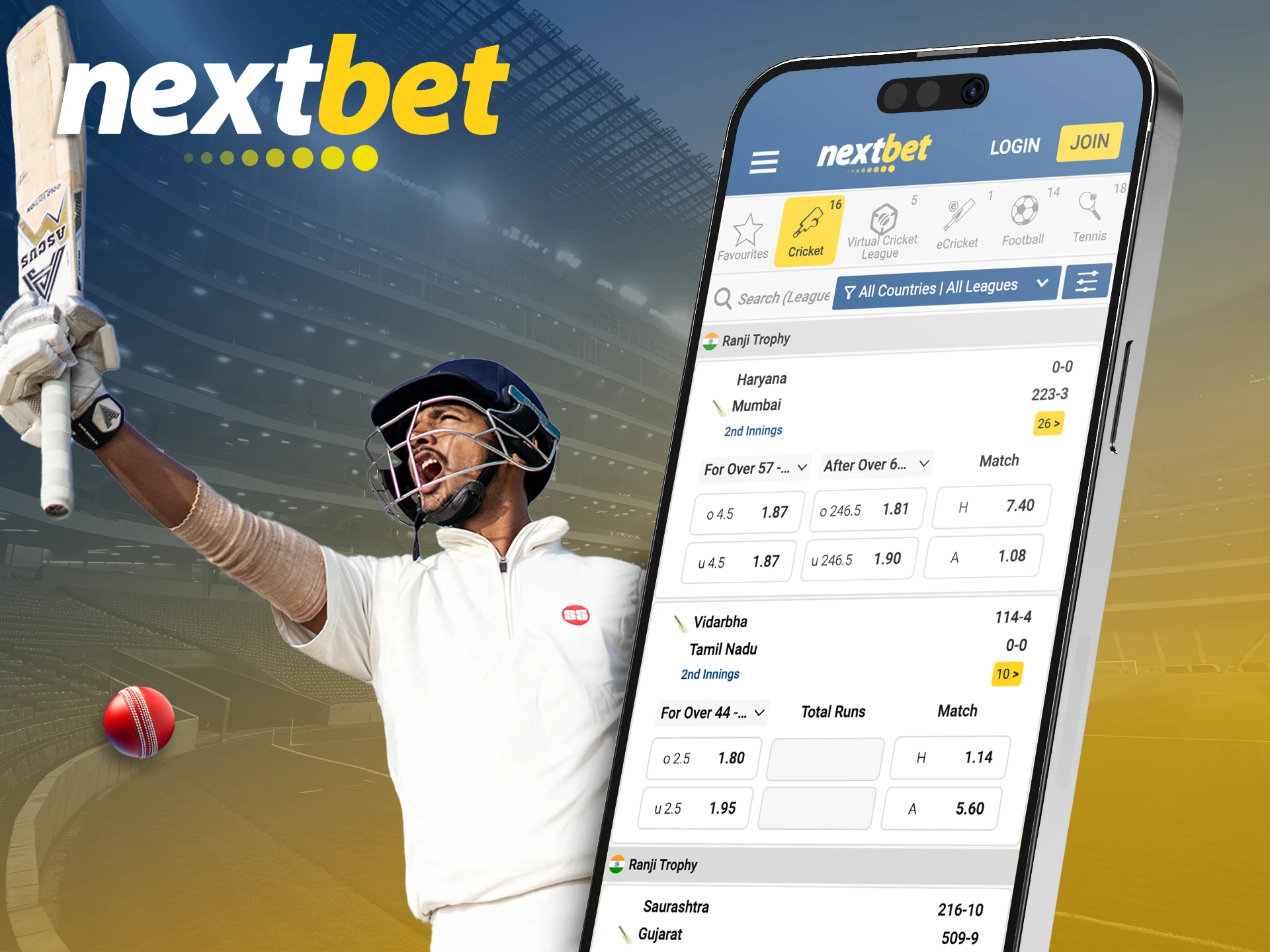 Find your cricket champions by betting on the Nextbet app.