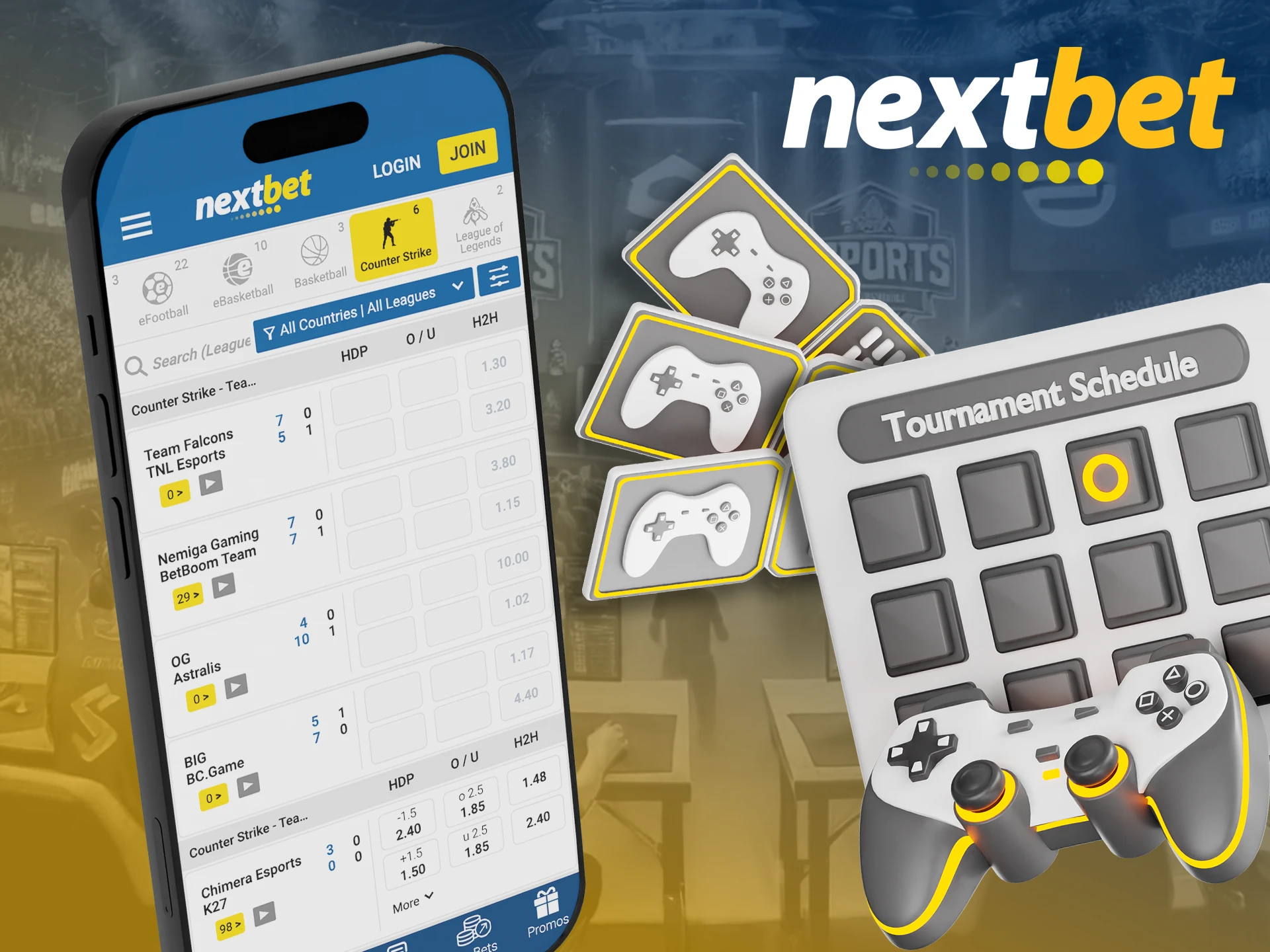 Place a winning bet in the Esports section of the Nextbet app.