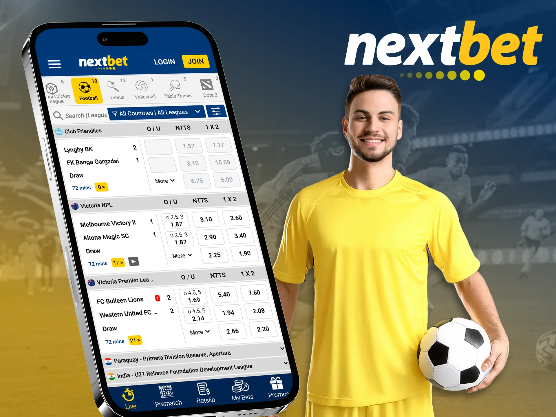 Test your luck by betting on soccer matches at Nextbet.